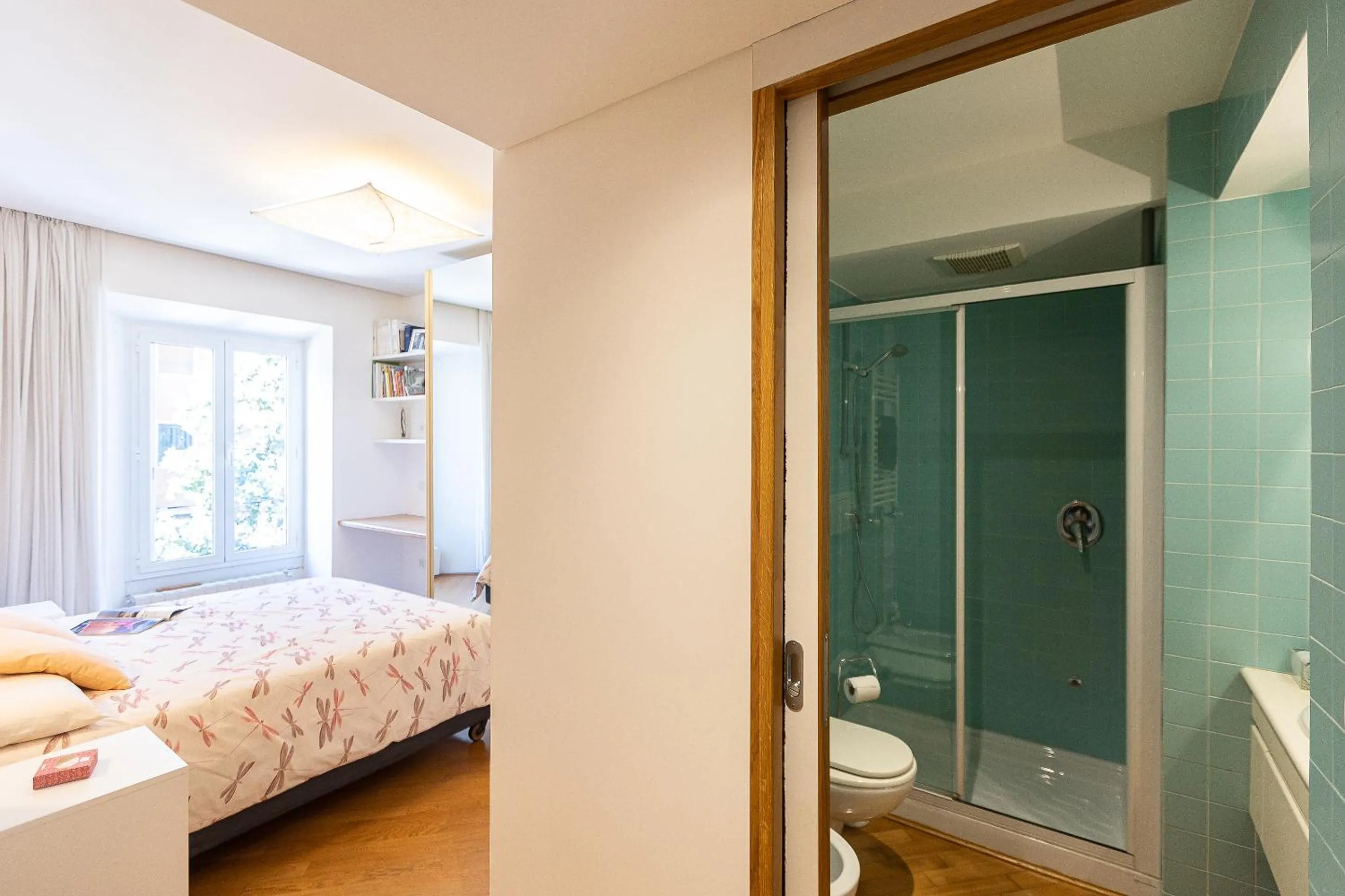 Shower, Bed in San Gioacchino View by Rental in Rome