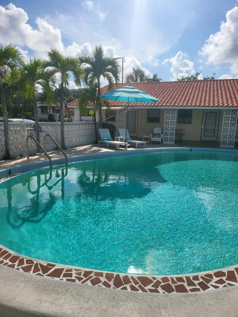 Pool view in EBBTIDE INN