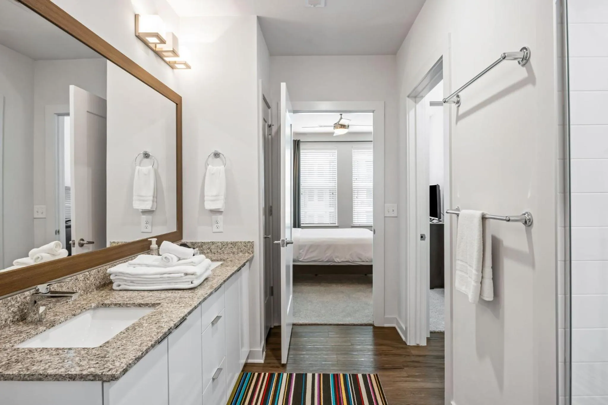 Shower, Bed in BCA Furnished Apartments