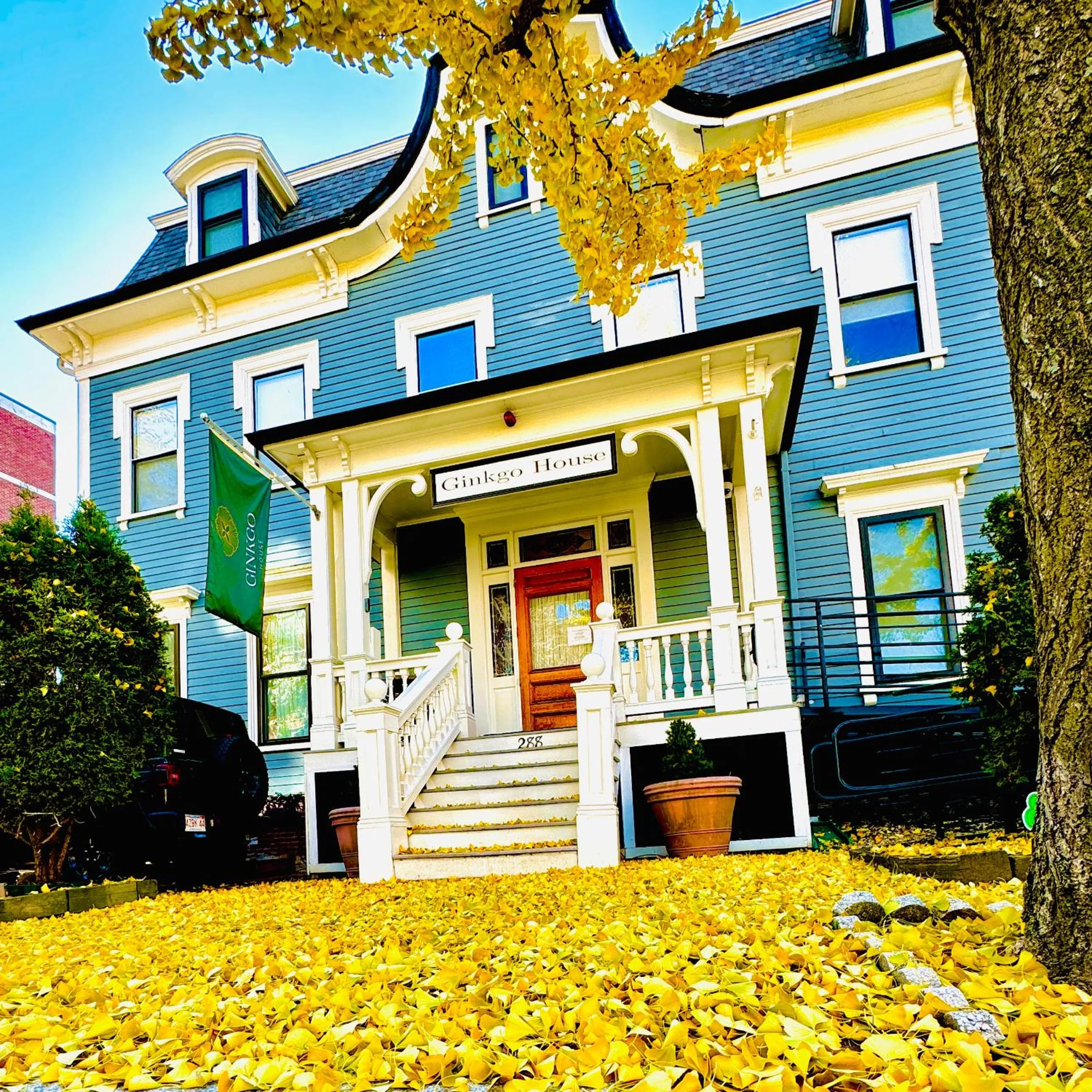 Facade/entrance in Ginkgo House on Harvard
