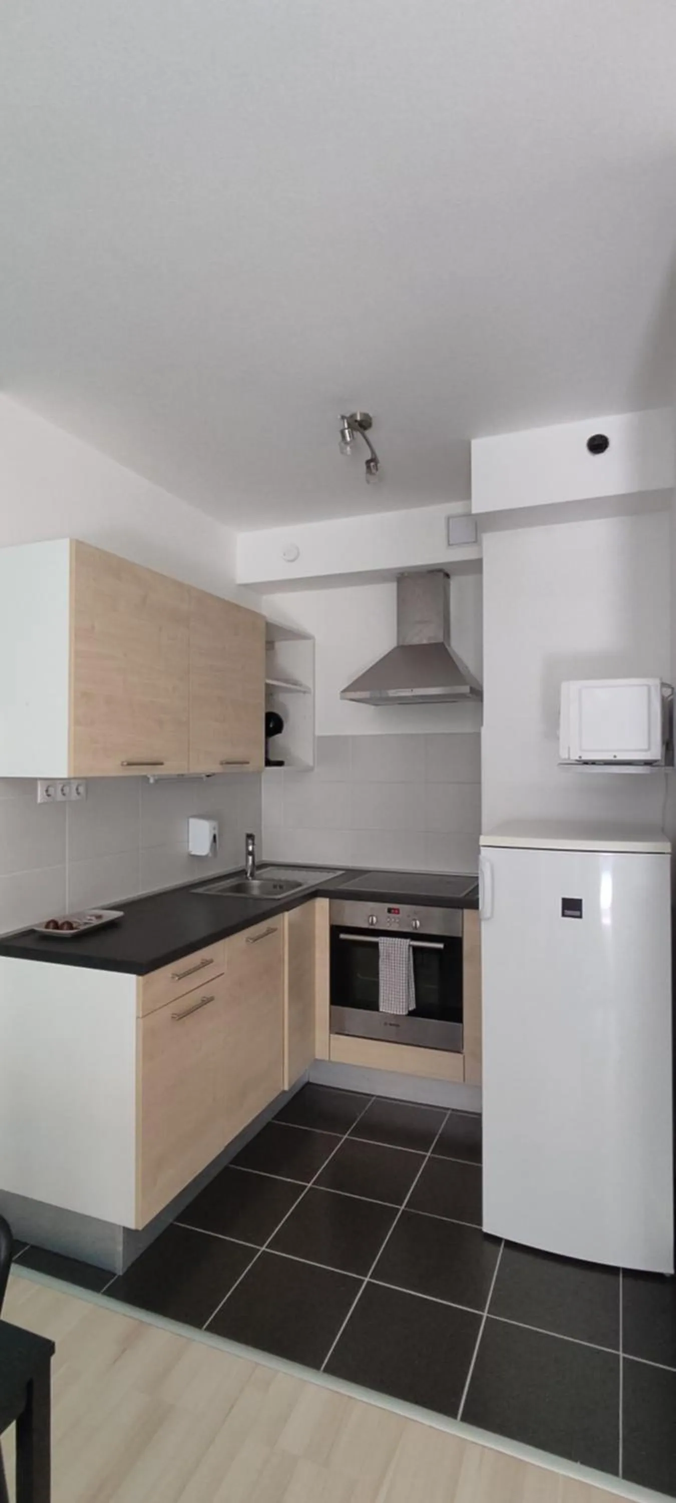 kitchen in Corvin Center Suites