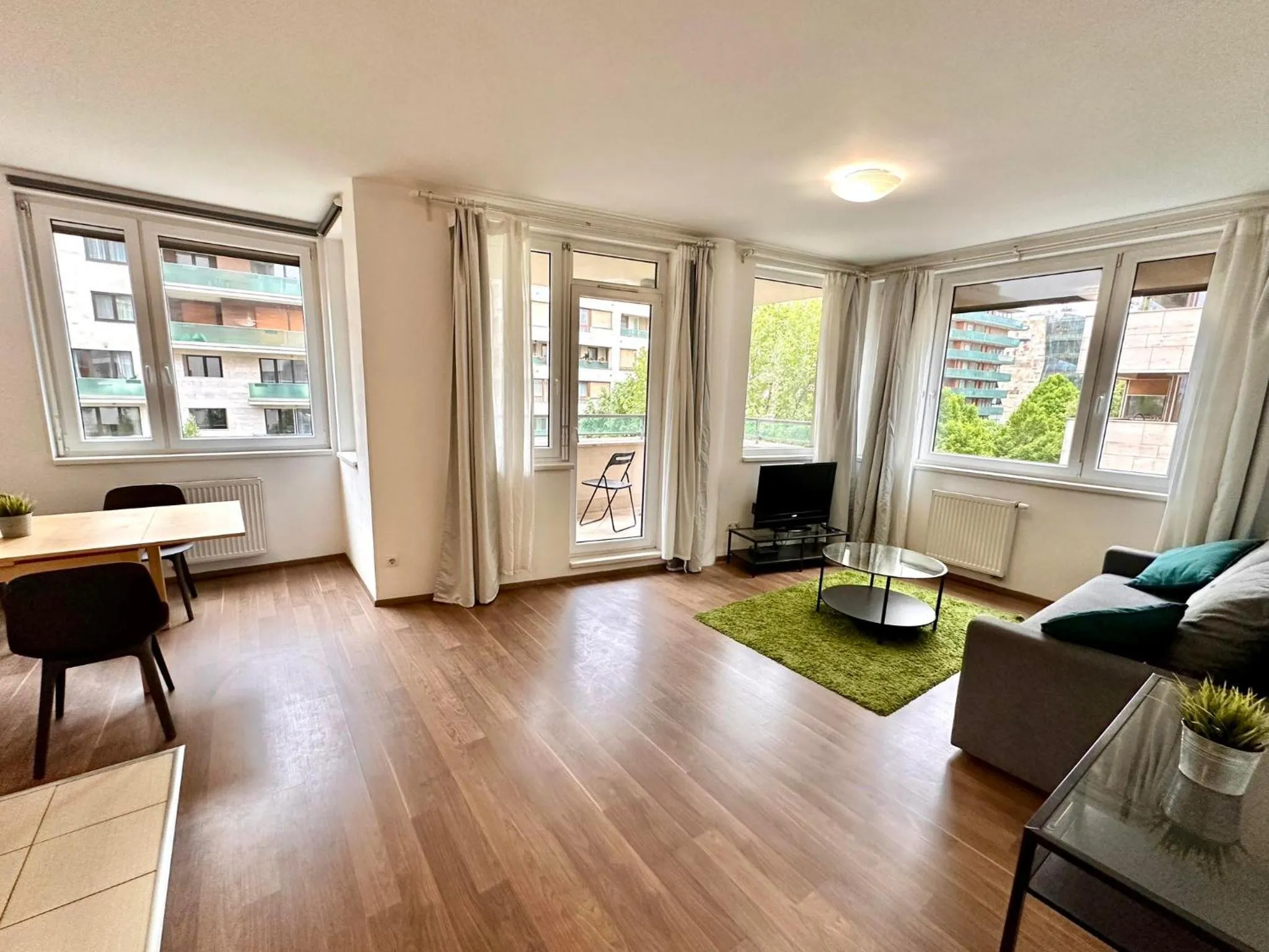 Living room in Corvin Center Suites