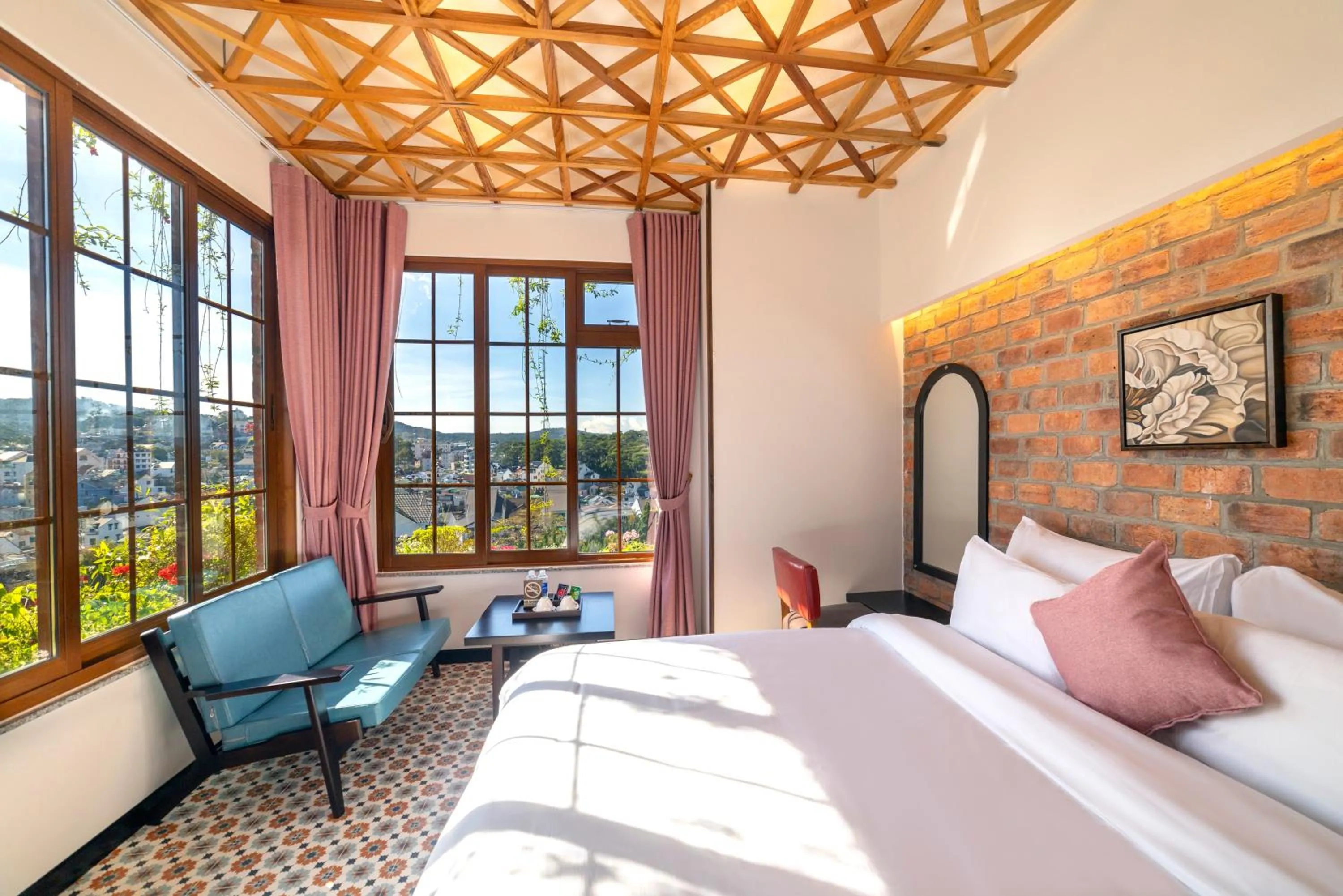 Bed in Brick House Dalat Hotel