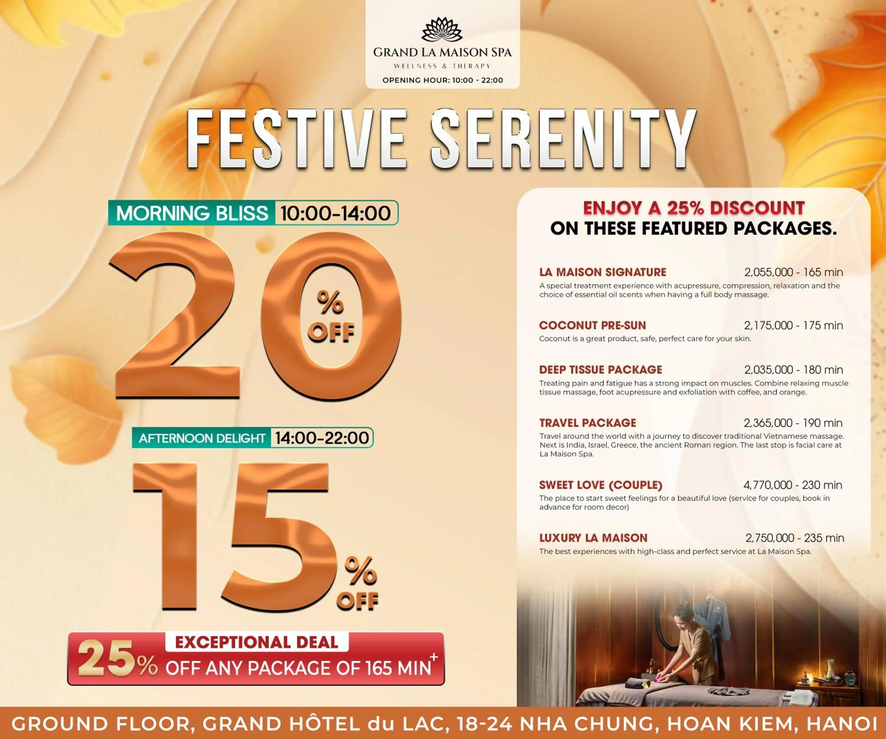 Spa and wellness centre/facilities in GRAND HOTEL du LAC Hanoi Spa and wellness centre/facilities in GRAND HOTEL du LAC Hanoi