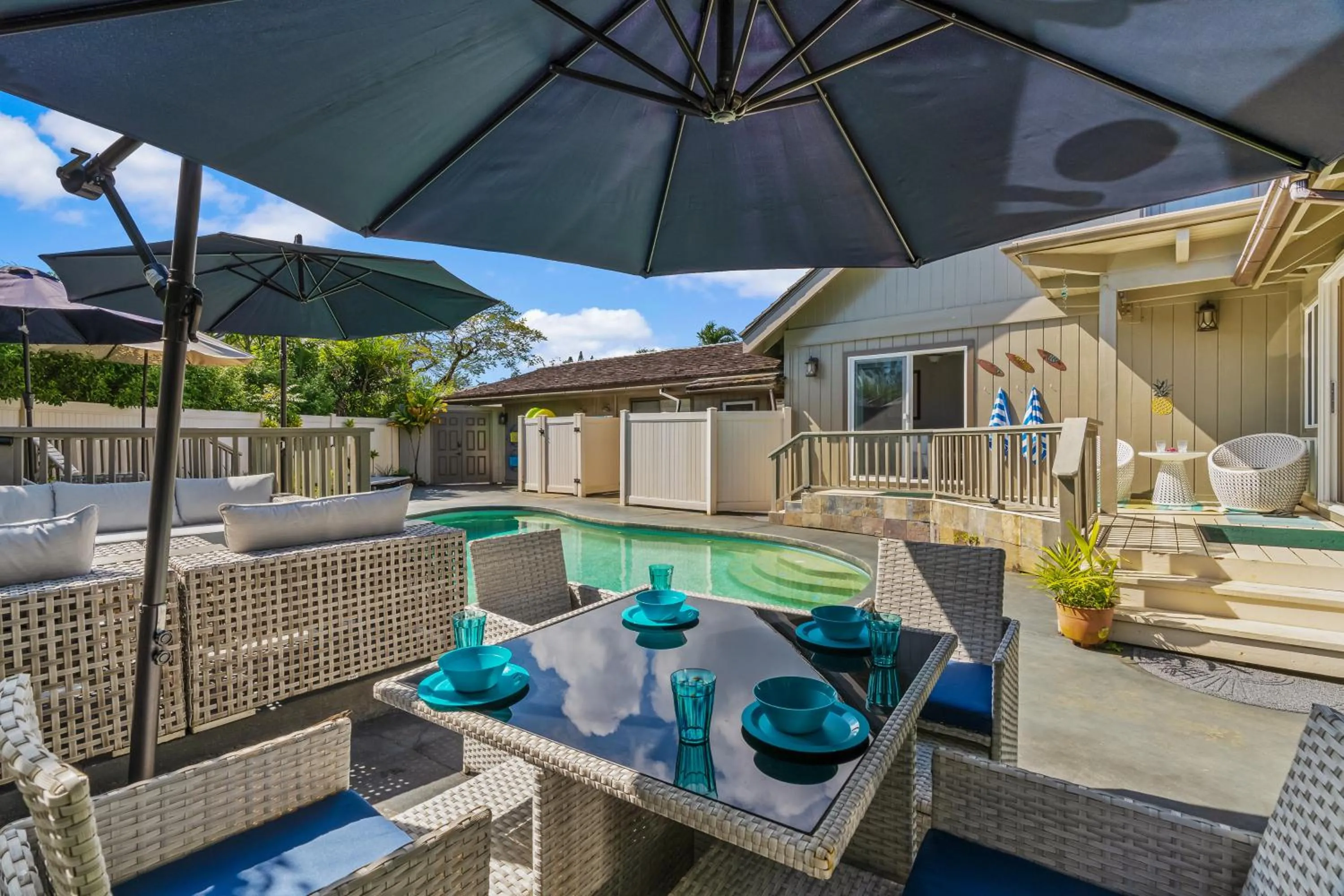 Patio in Emmalani 3BR Princeville Villa with Private Pool