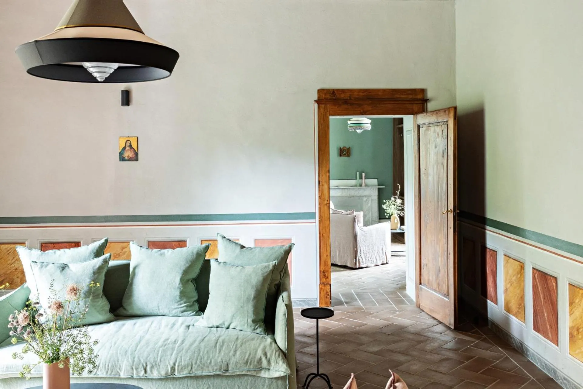 Seating area, Bed in Pieve Aldina Relais & Châteaux