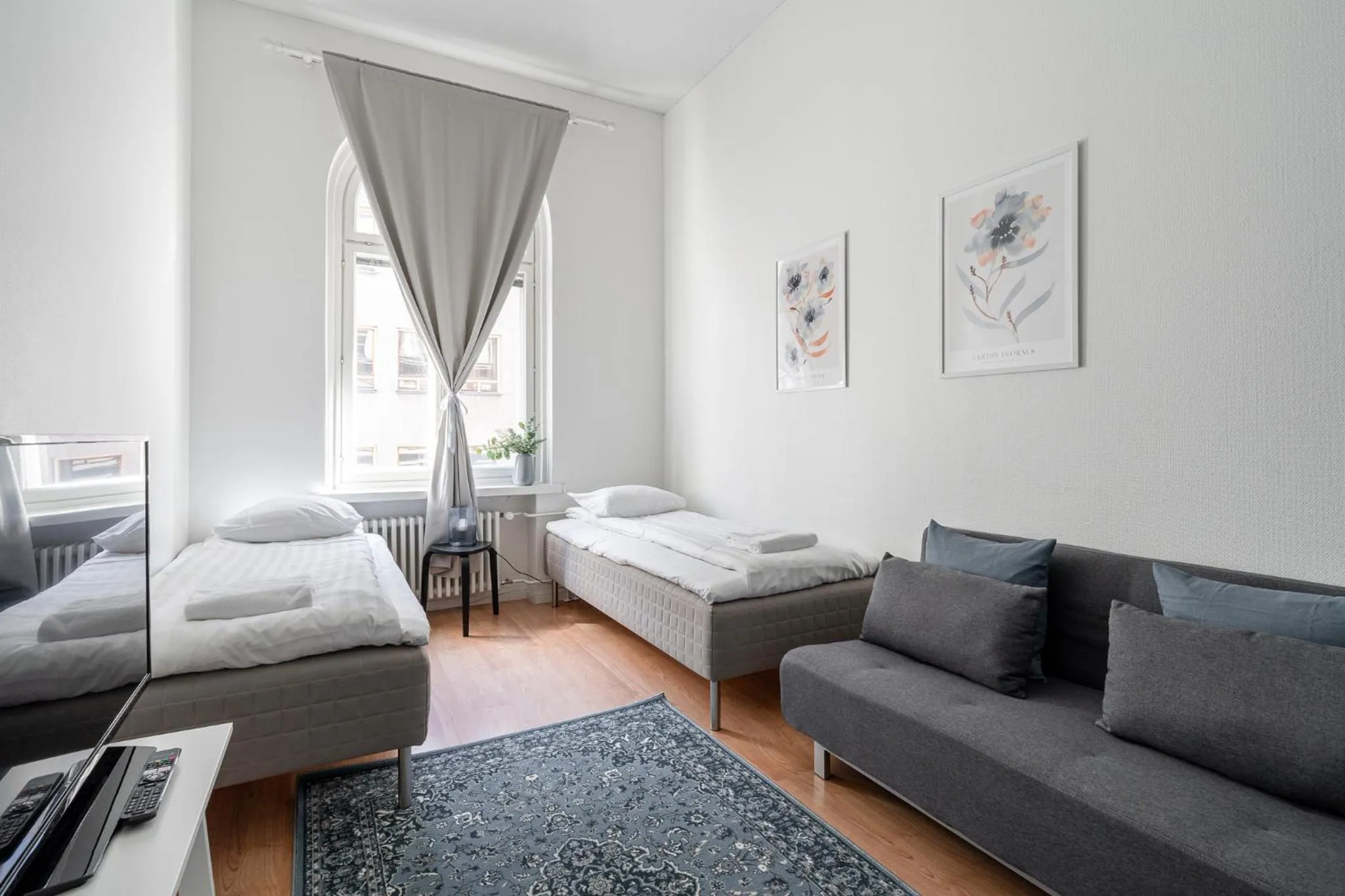 Living room, Bed in Historical 3BR Downtown Apartment with Sauna