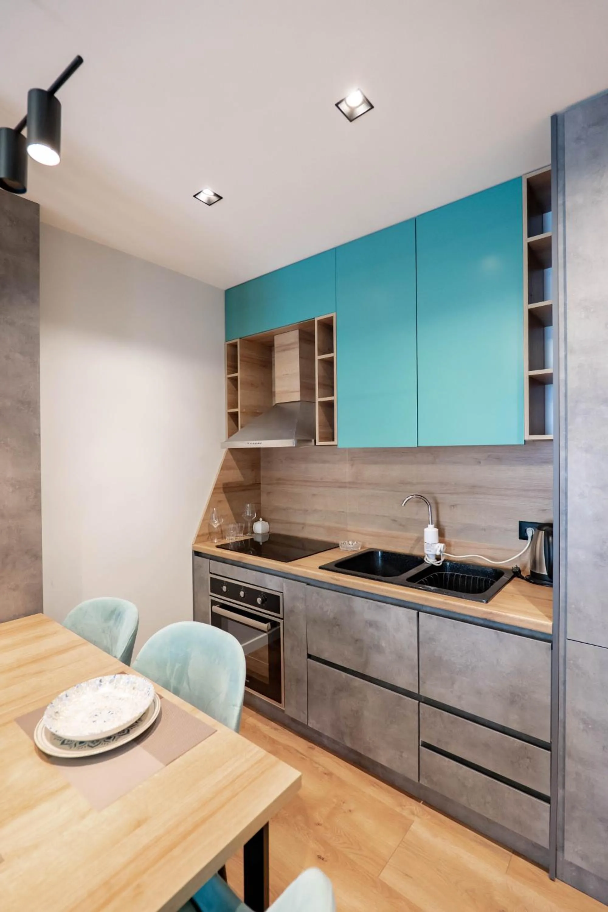 Kitchen or kitchenette in Agate Hotel Tirana