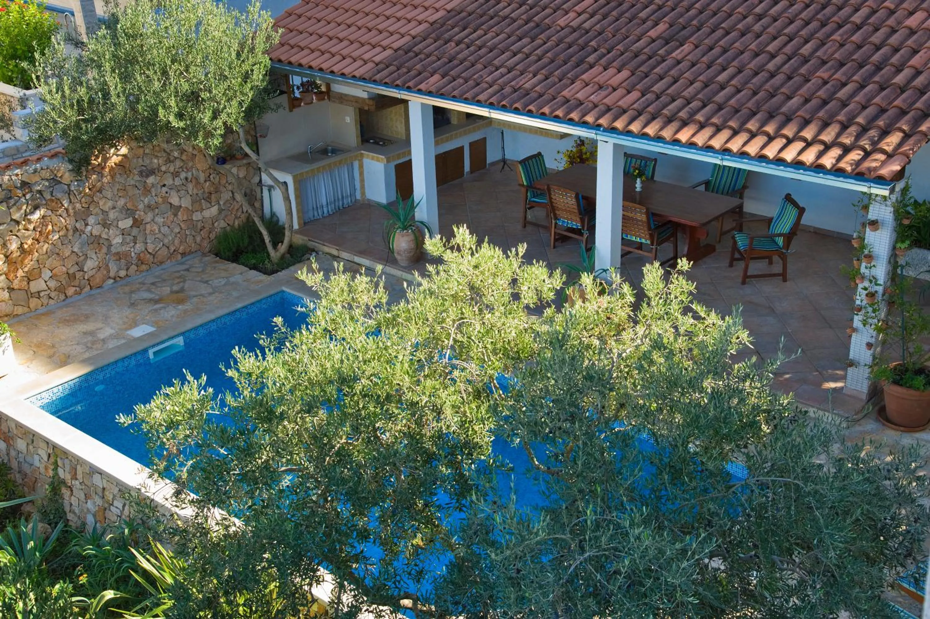Pool view in Holiday Home Lukrecia, for 9, private pool, free parking, 450 m from the beach