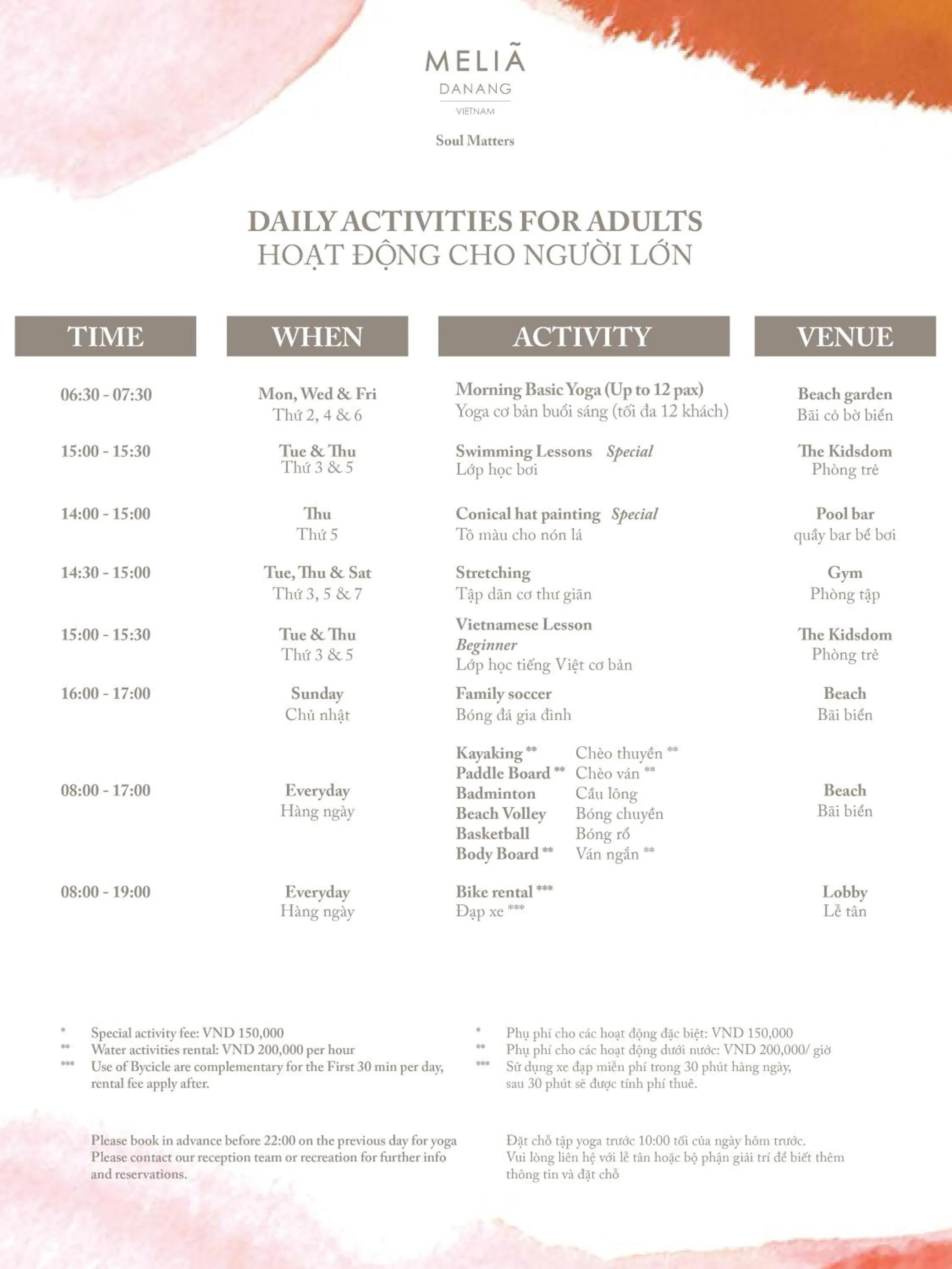 Activities in Melia Danang Beach Resort