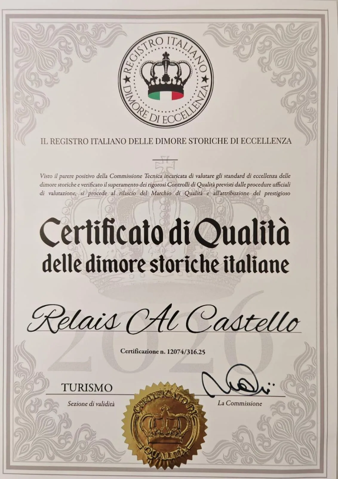 Certificate/Award in Relais al Castello