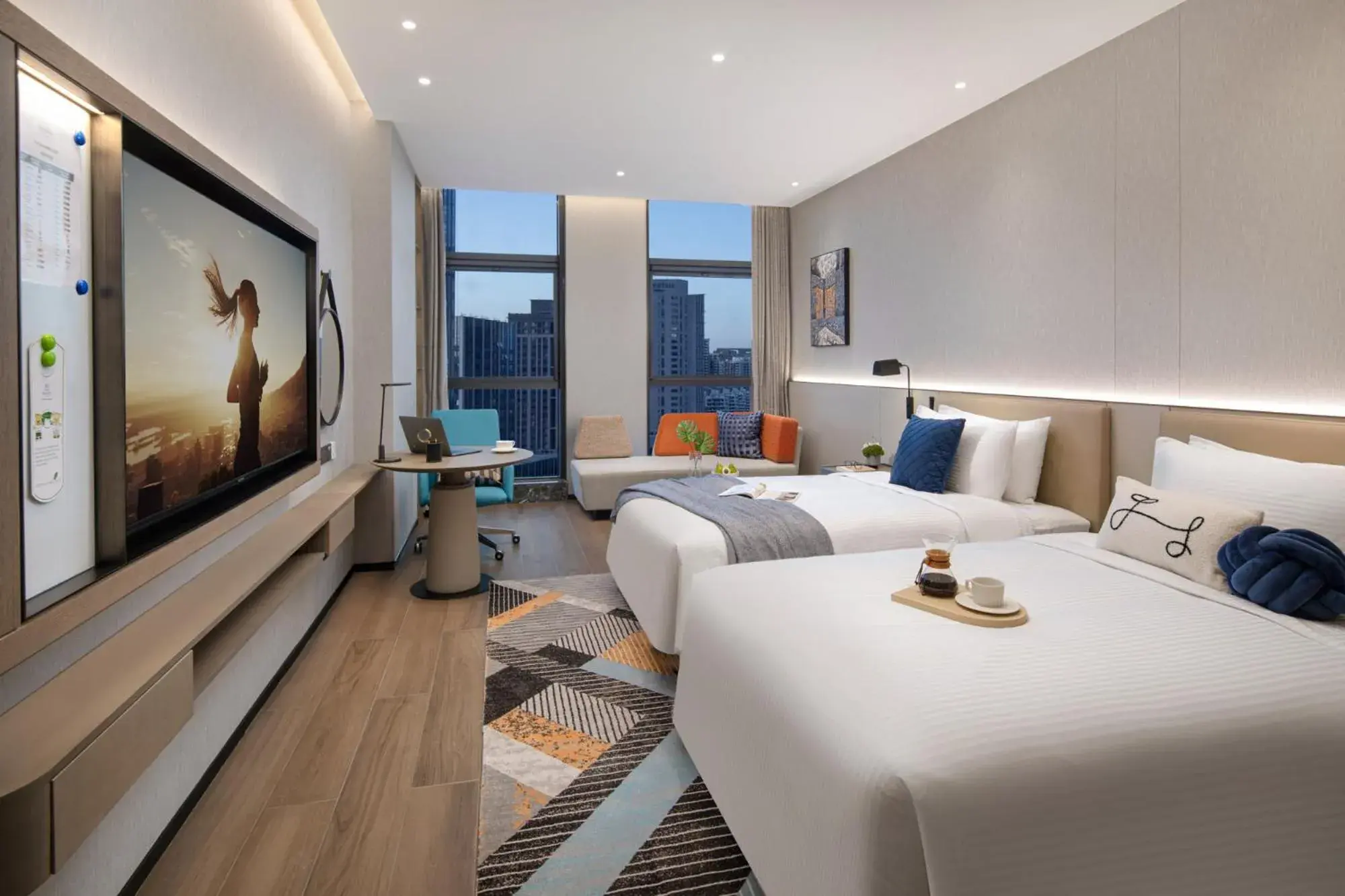TV and multimedia, Bed in Citadines Jinqiao Building Yantai TV and multimedia, Bed in Citadines Jinqiao Building Yantai