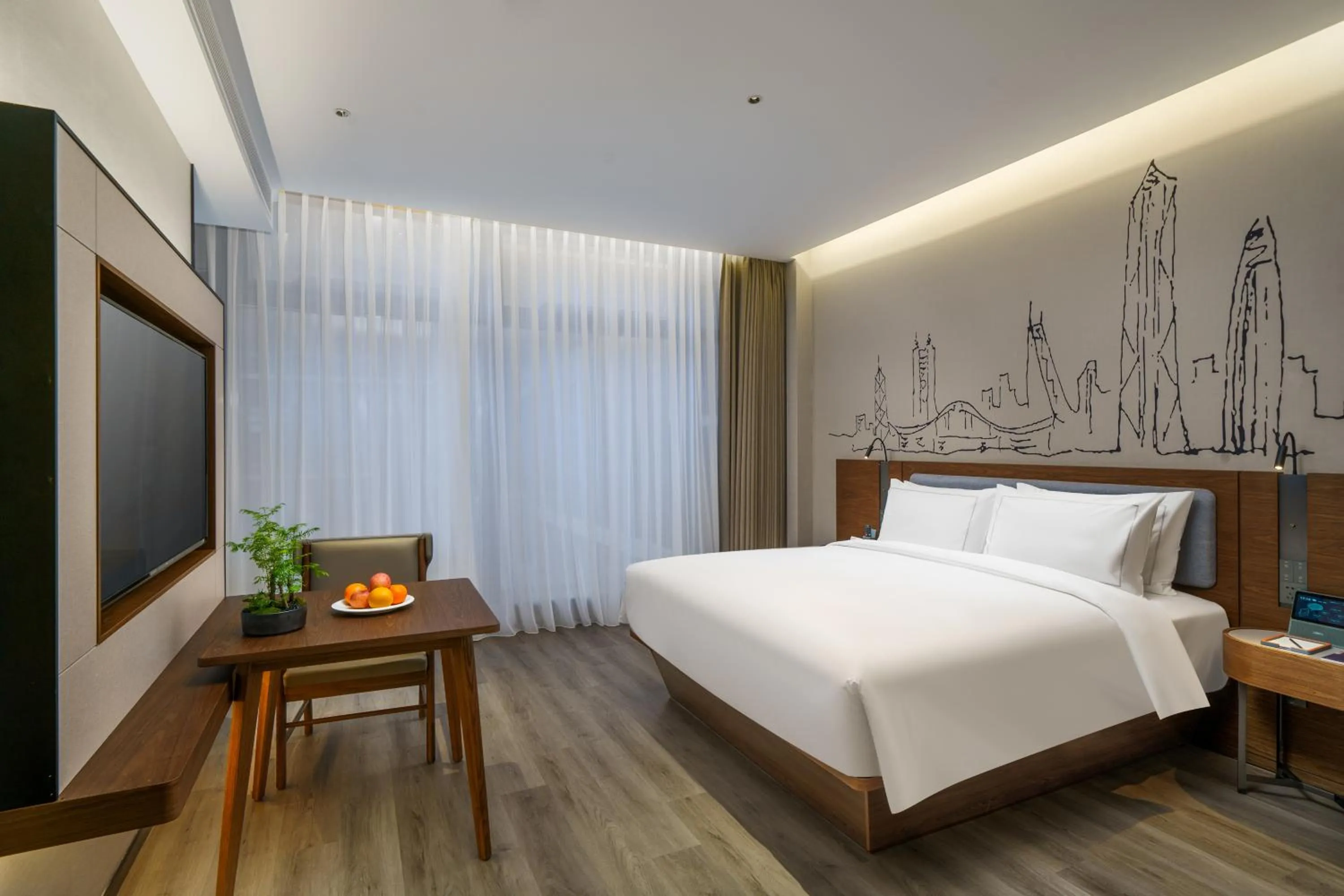 Photo of the whole room, Bed in UrCove by HYATT Futian CBD-毗邻福田站和星河COCO Park 尊享免费迷你吧