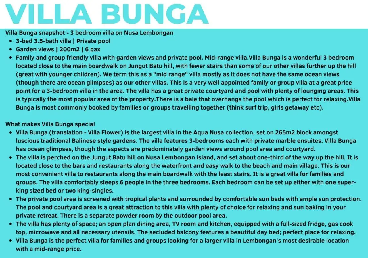 Villa Bunga - Three Bedroom Villa with Private Pool and Garden View in Aqua Nusa - Luxury Lembongan Villas Villa Bunga - Three Bedroom Villa with Private Pool and Garden View in Aqua Nusa - Luxury Lembongan Villas