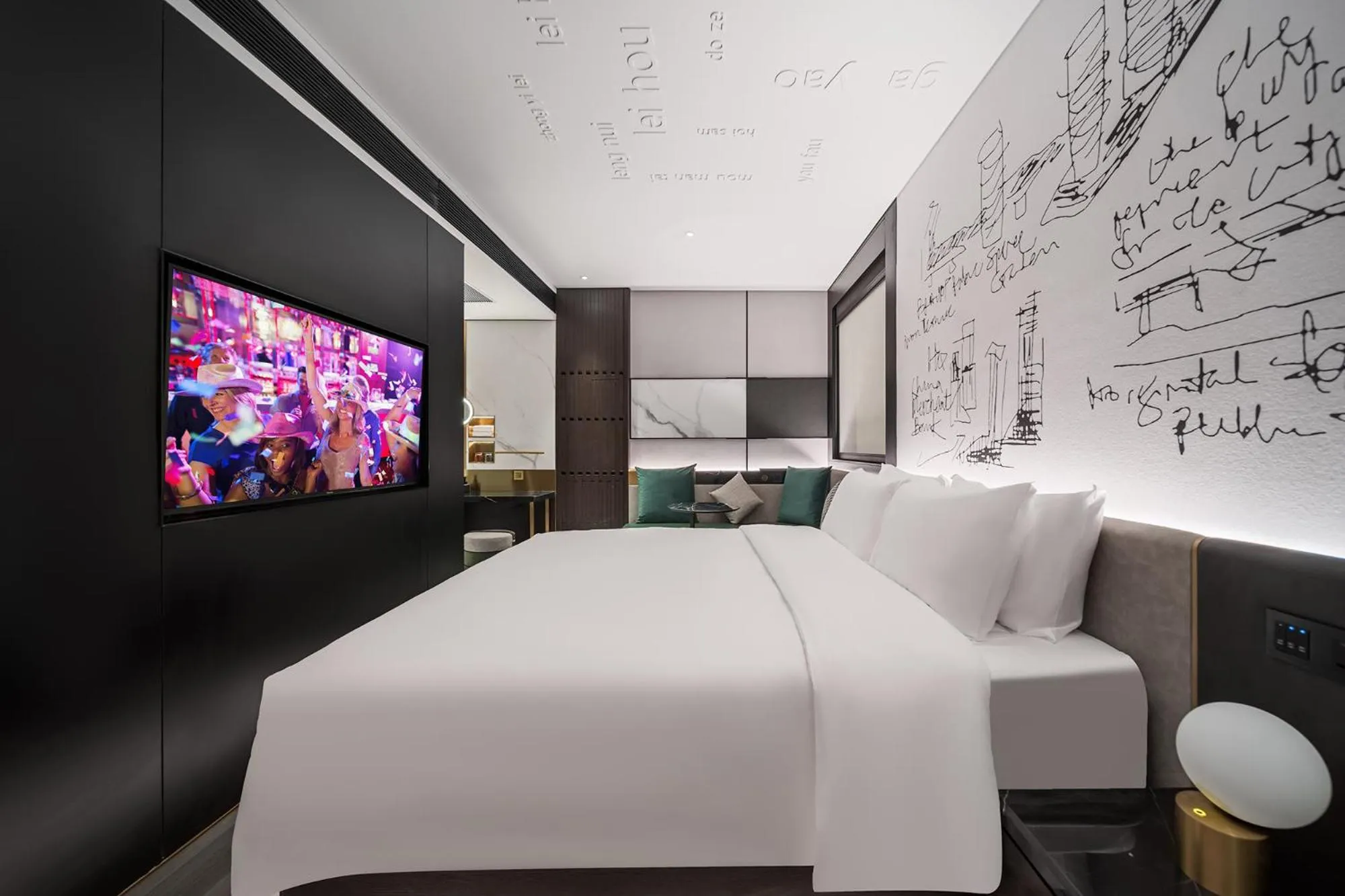 Bed in CitiGO Hotel Shenzhen Shekou Cruise Center Seaview Near Taizi Bay K11