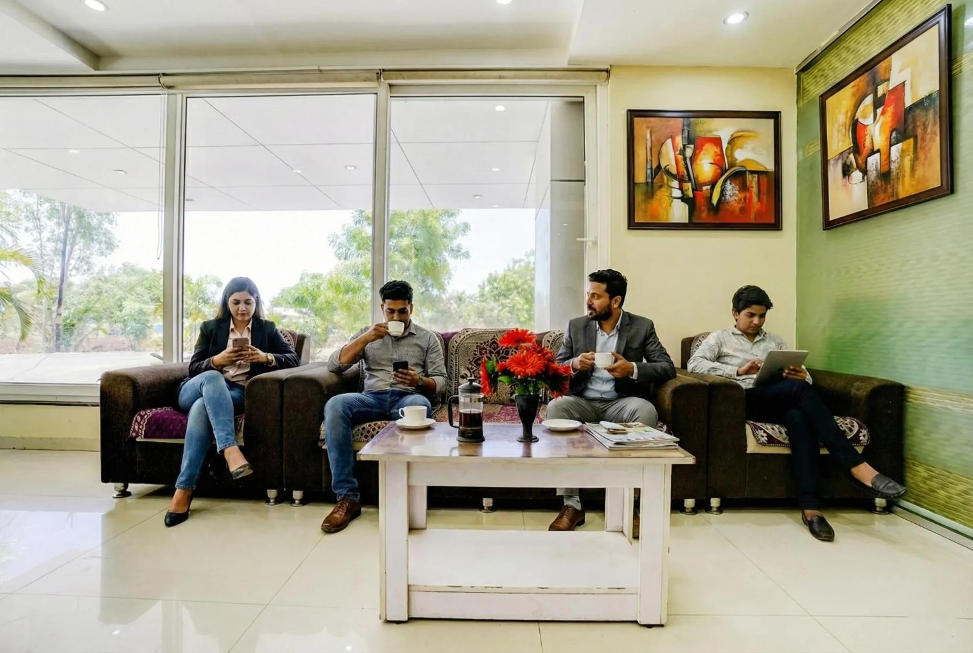 Seating area in FabHotel Sai Govind