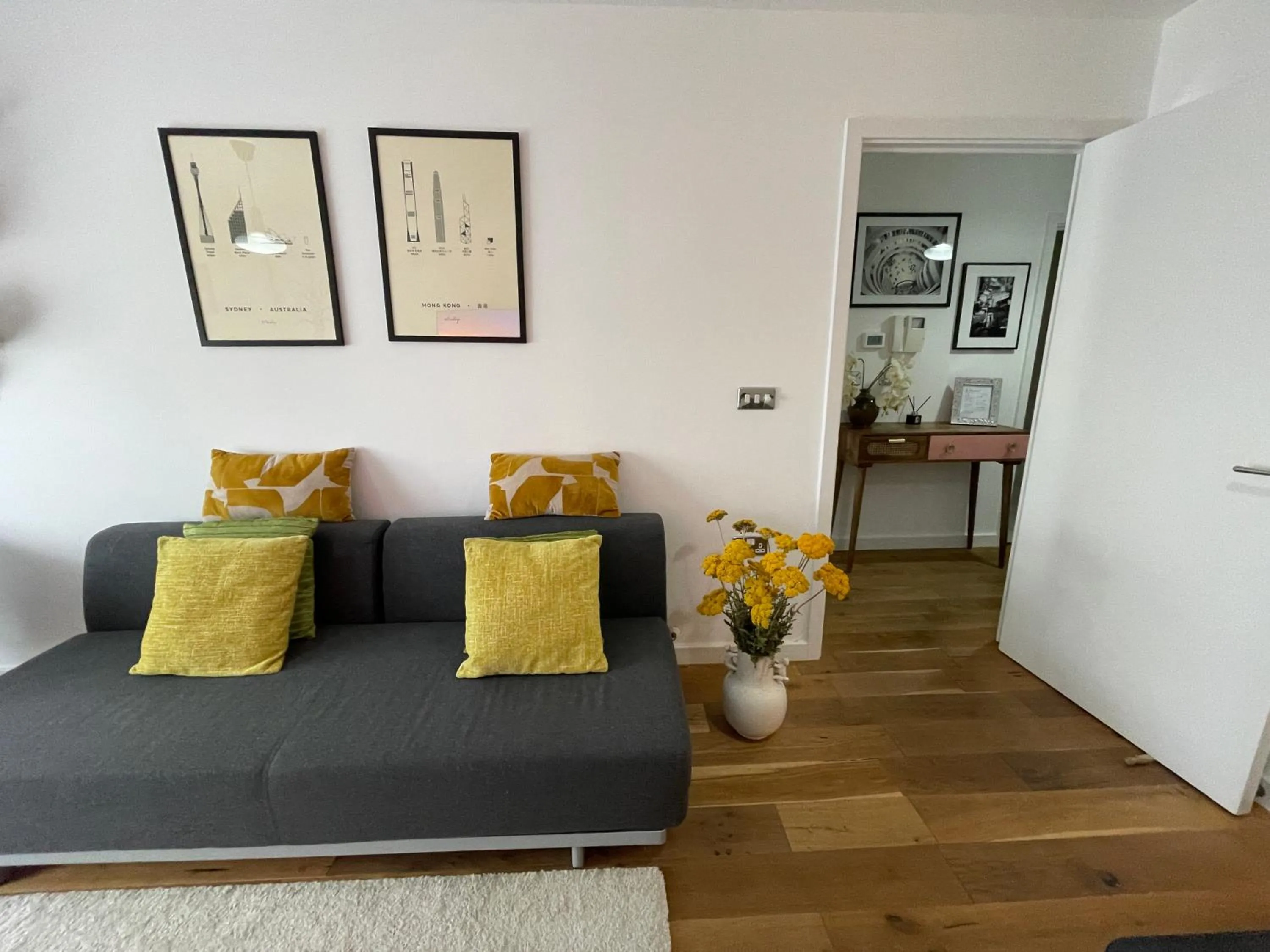 Living room in Peloton Organic Health Apartment in Angel, Old Street, Islington