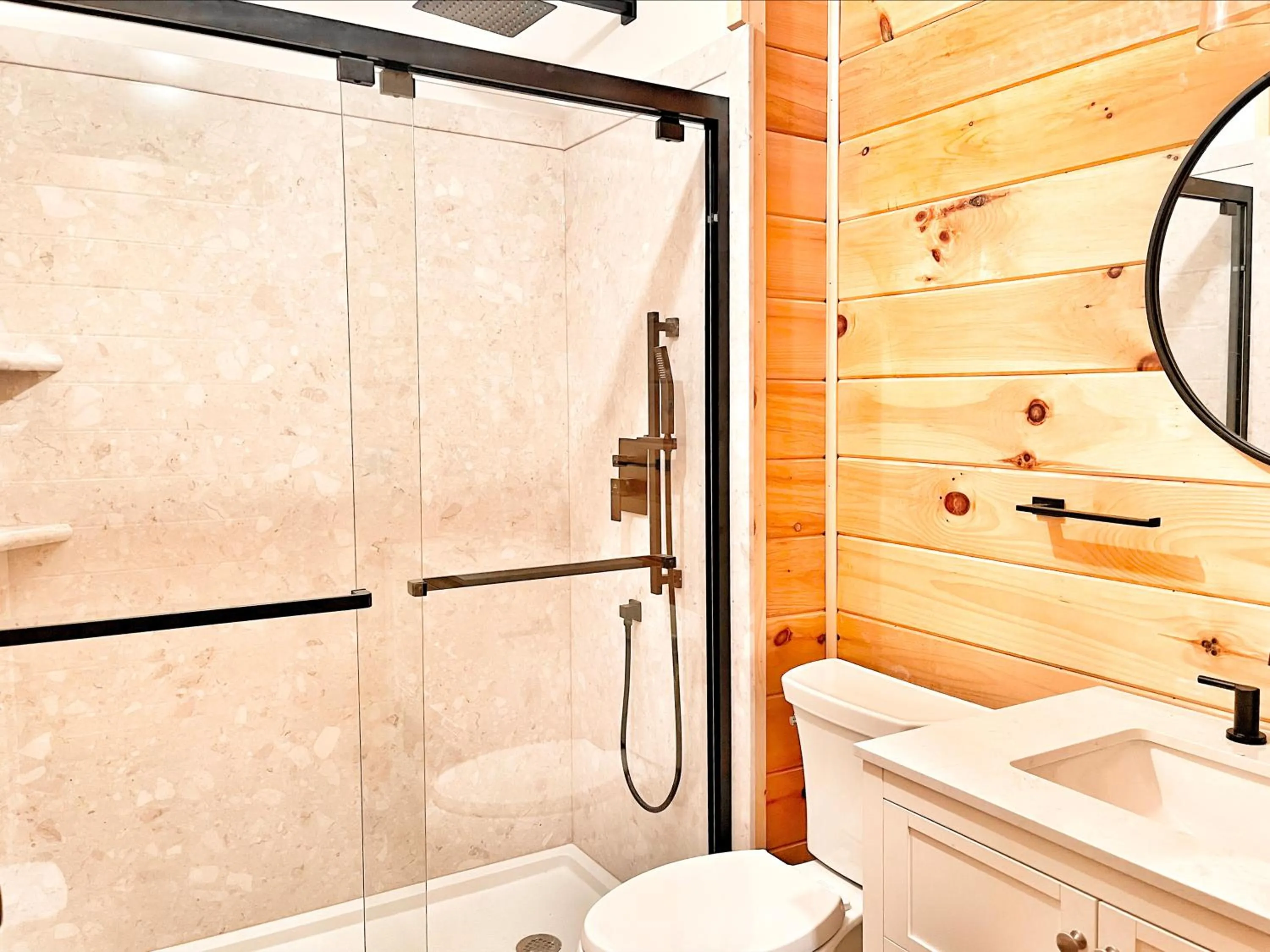 Shower in Adirondack Mountain Cabin with Hot Tub, Near Whiteface, Lake Placid, Fire Pit, Game Rm