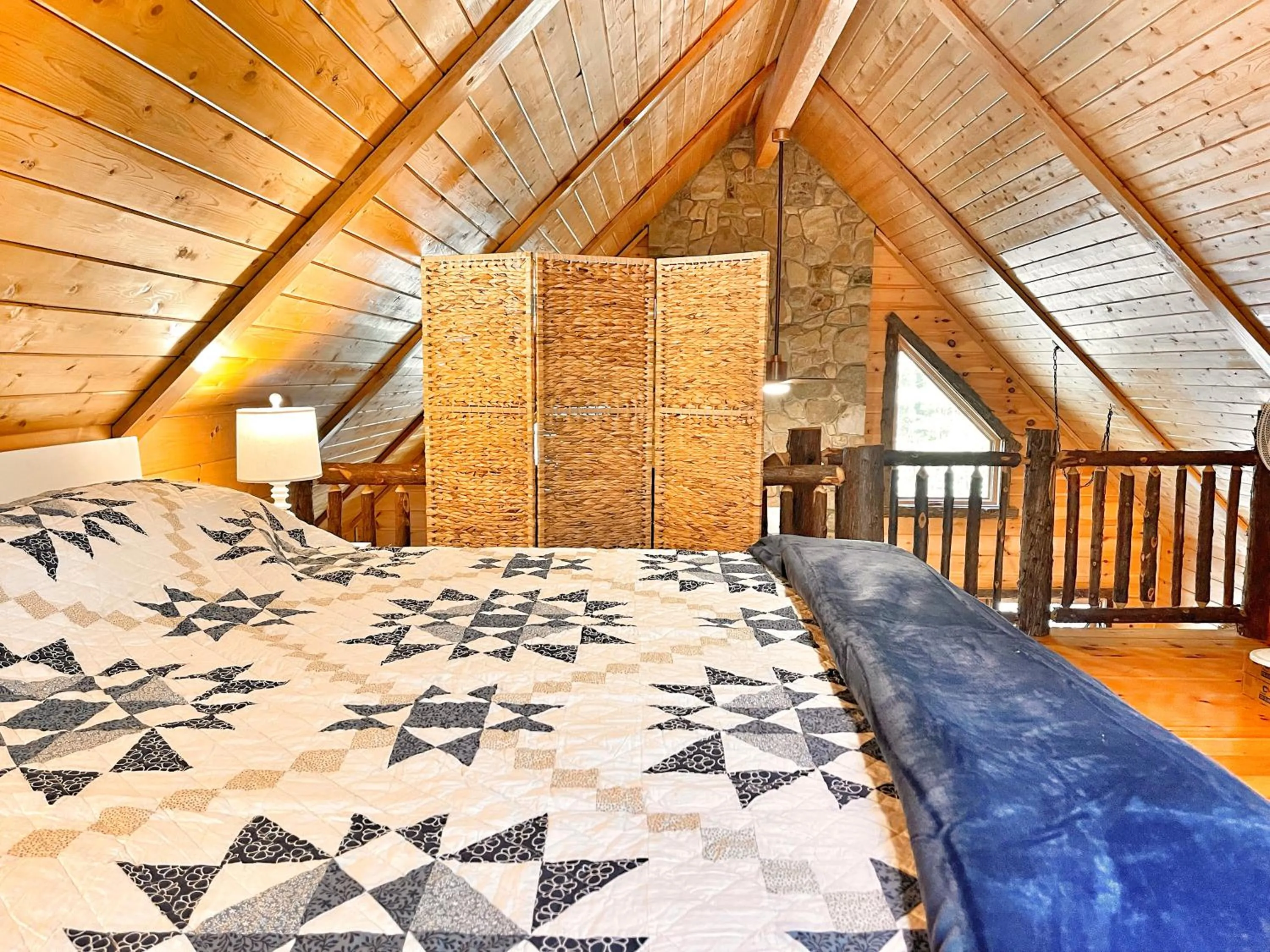 Bed in Adirondack Mountain Cabin with Hot Tub, Near Whiteface, Lake Placid, Fire Pit, Game Rm