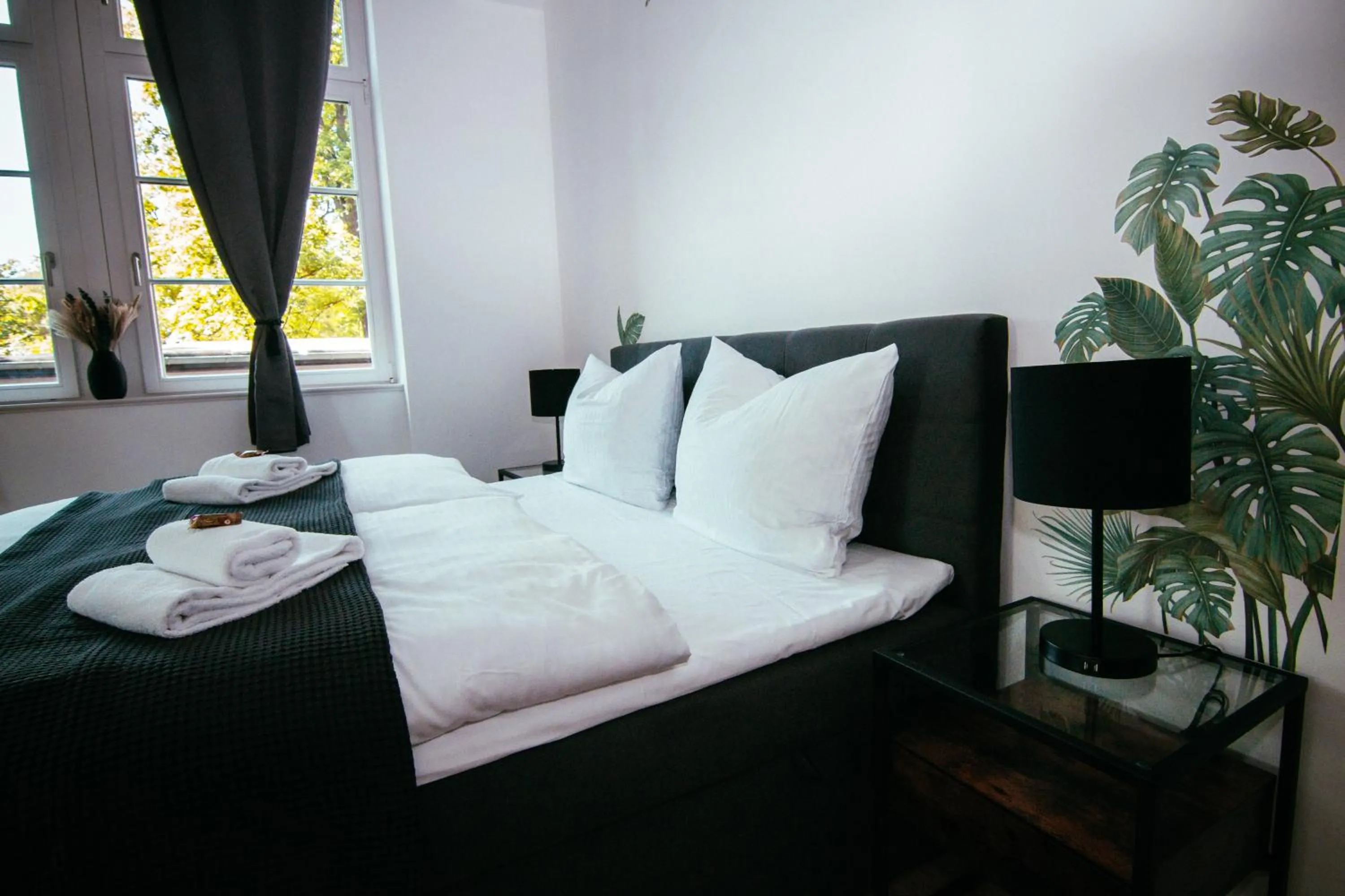 Bed in Oasis Appart - Wohnen im Königspark - Elbhang Dresden - große Terrasse - Netflix - TG