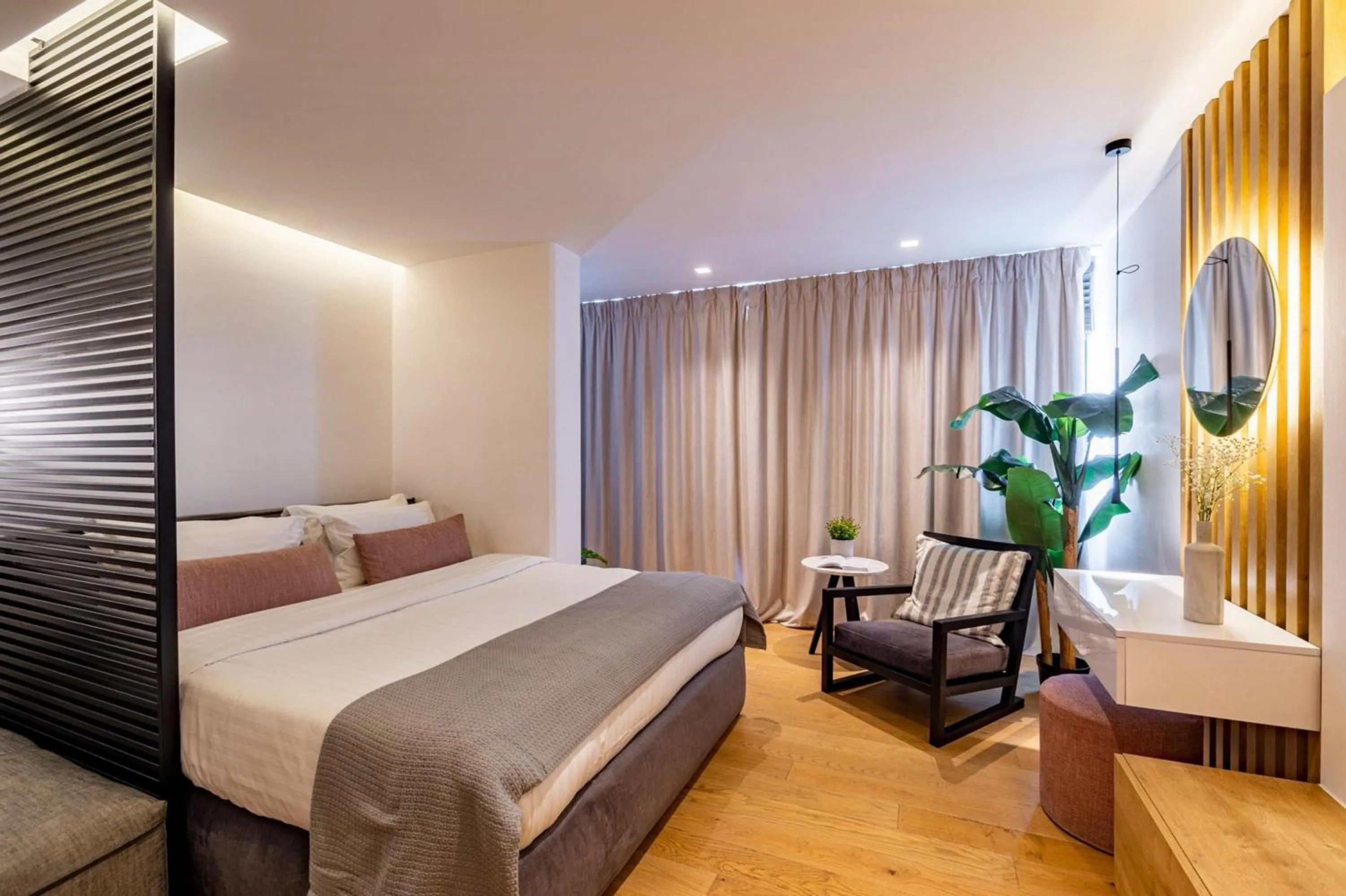 Bedroom, Bed in Earth Boutique Apartments next to Stavros Niarchos