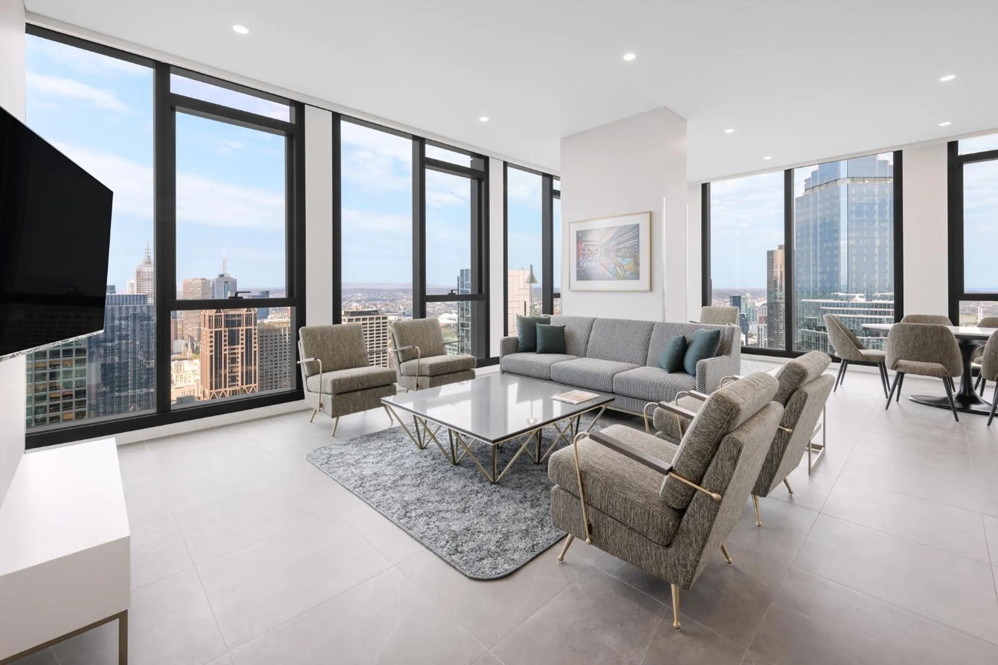 Seating area in Meriton Suites Melbourne