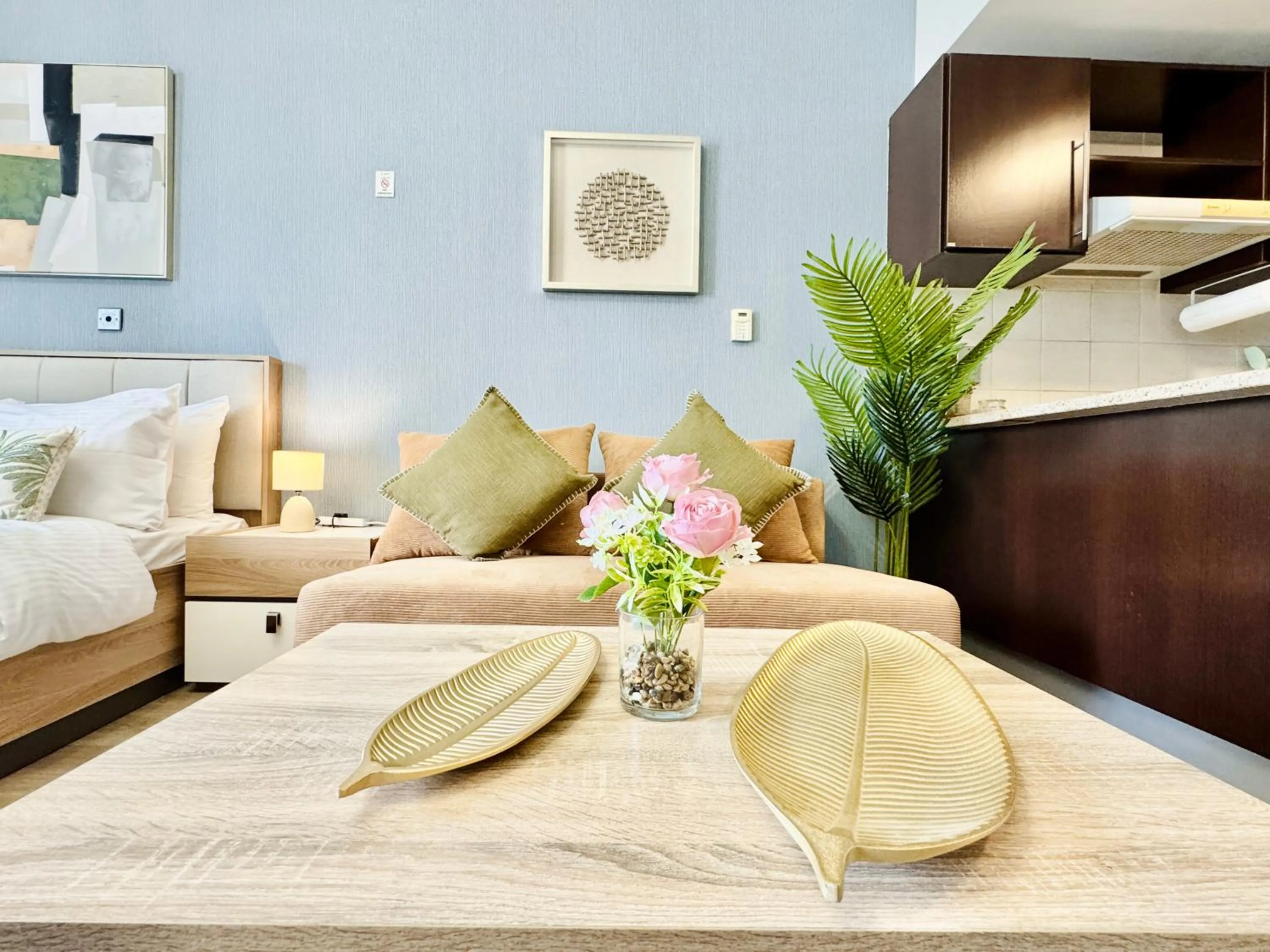 Bed in Cosmos Living Dubai Arch Tower Pool, Gym & Balcony