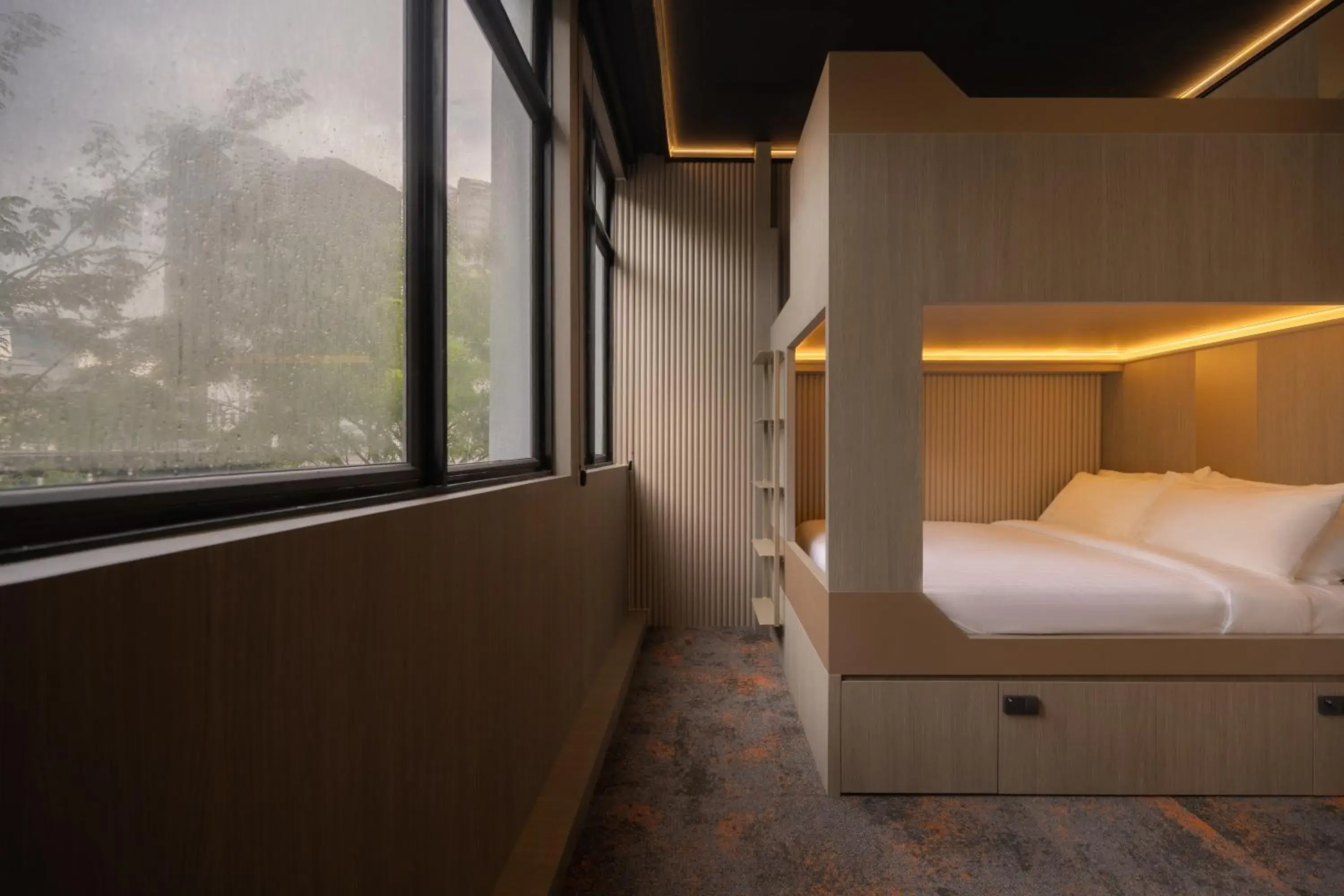 River View Family Room with 2 Queen Bed (Shared Bathroom) in Cube Social Boutique Capsule Hotel at Boat Quay River View Family Room with 2 Queen Bed (Shared Bathroom) in Cube Social Boutique Capsule Hotel at Boat Quay