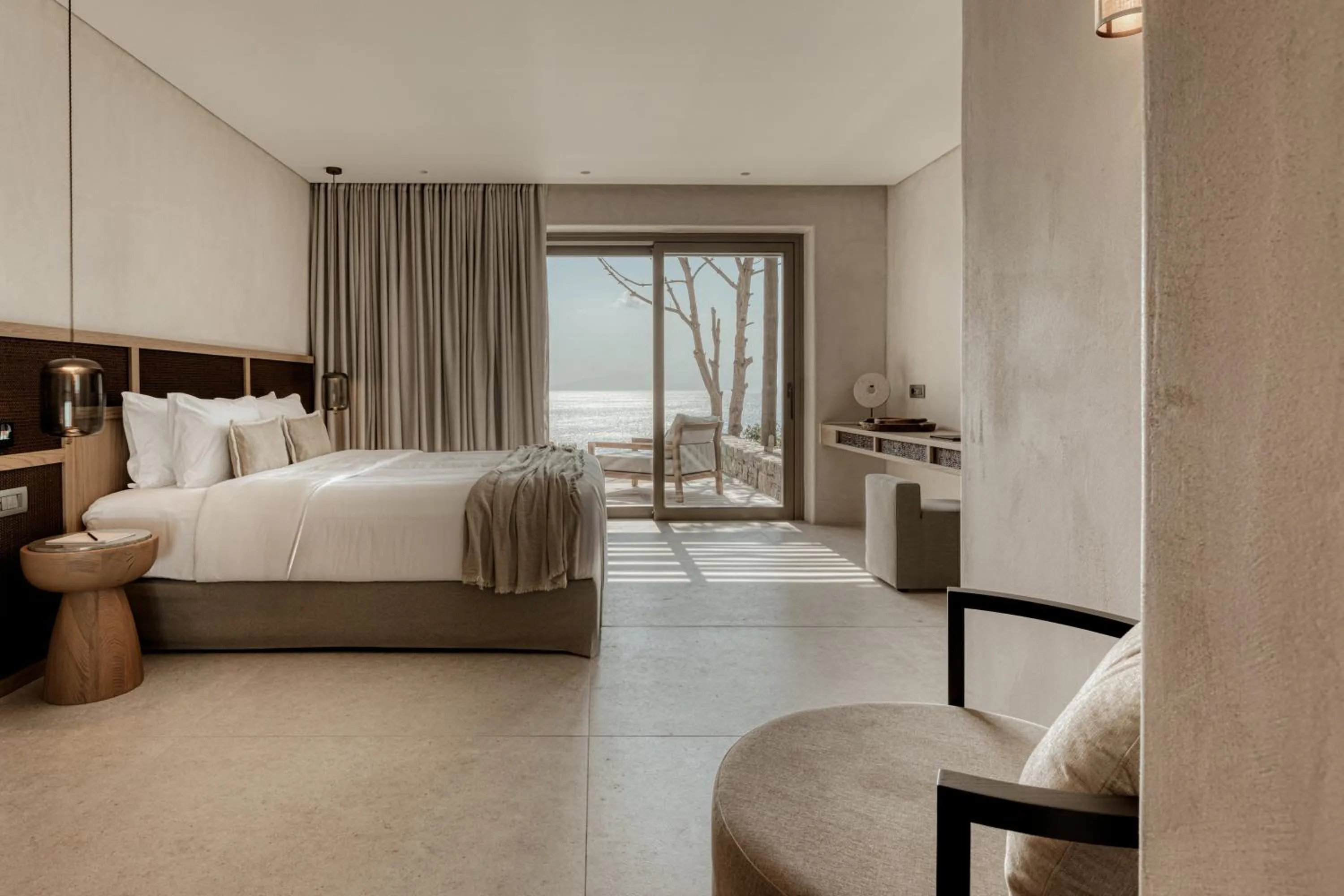 Bed in Enigma Mykonos Hideaway Suites