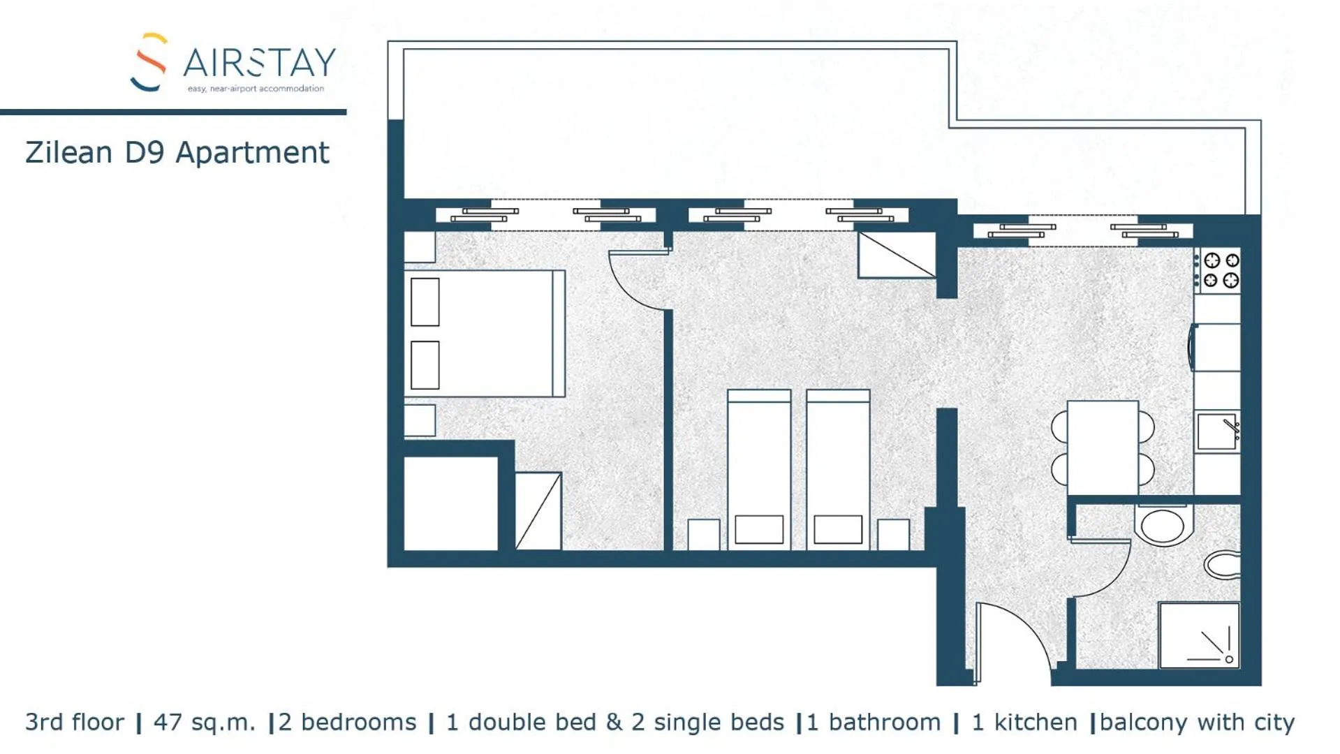 Floor plan in Zilean Apartments Airport by Airstay
