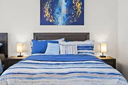 Bed in Luxurious Getaway Near Coachella Stagecoach Pool Putting Green Parking Firepit Sleeps 11