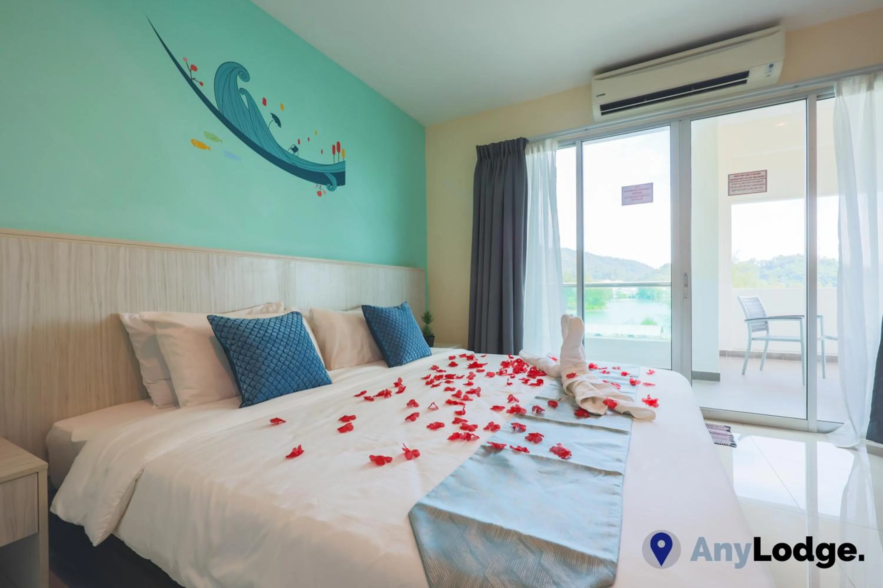 View (from property/room), Bed in AnyLodge Waterfront Marina Island Pangkor