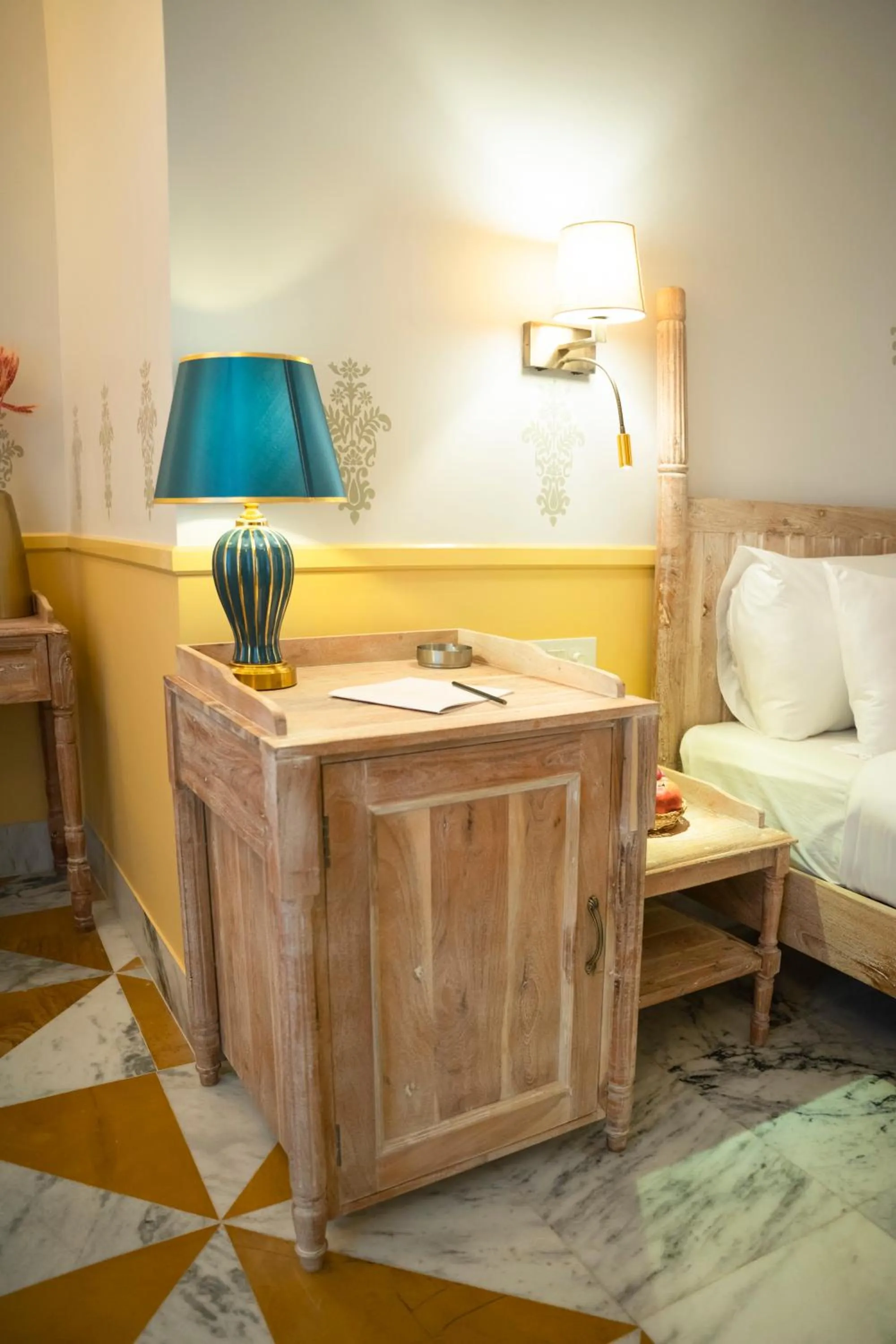 Decorative detail, Bed in Dev Mahal - A Boutique Heritage Hotel