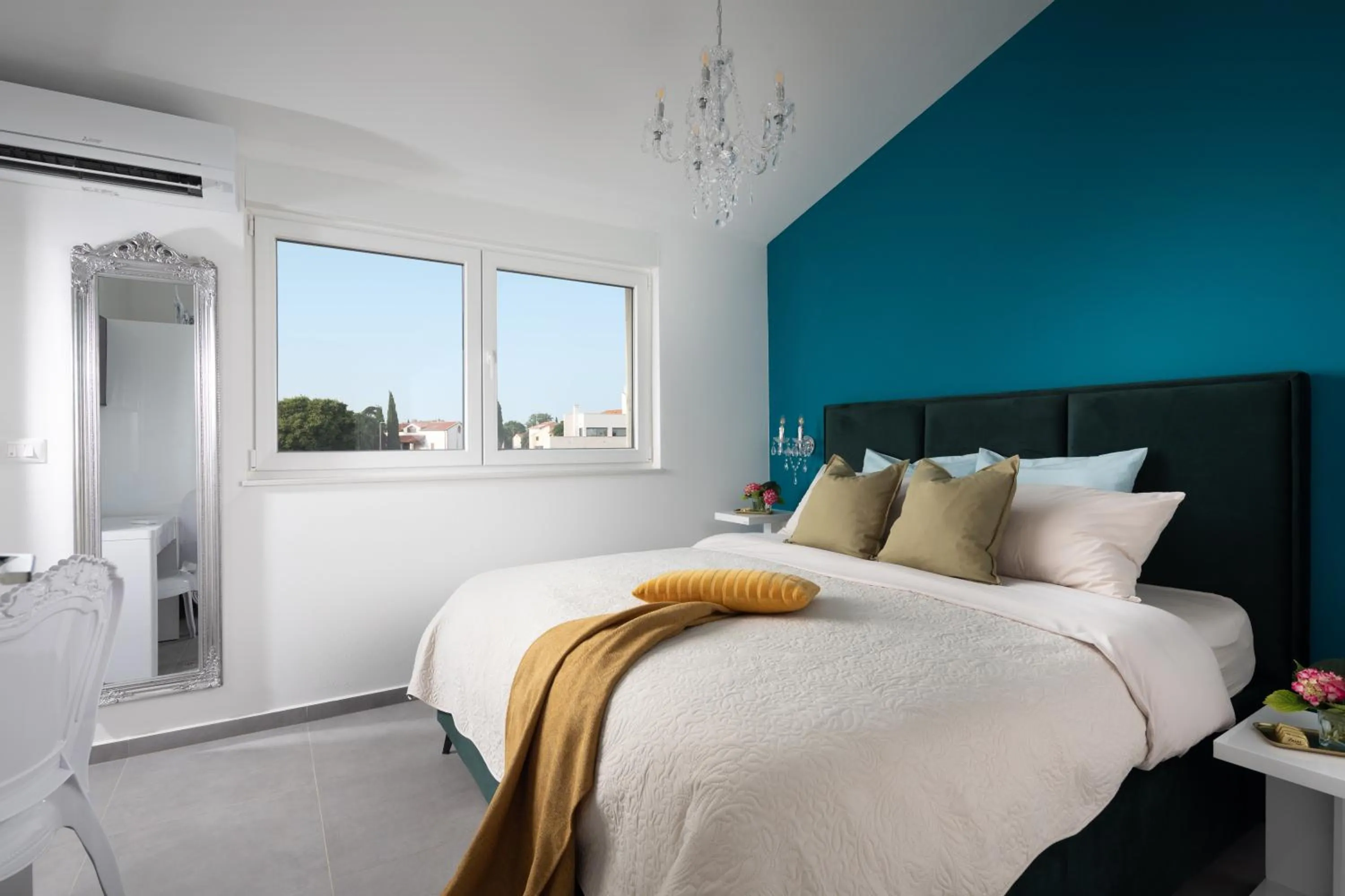 Bed in Penthouse Blue Horizon- a luxury penthouse with infinity pool, hot tub, sauna and sea views!