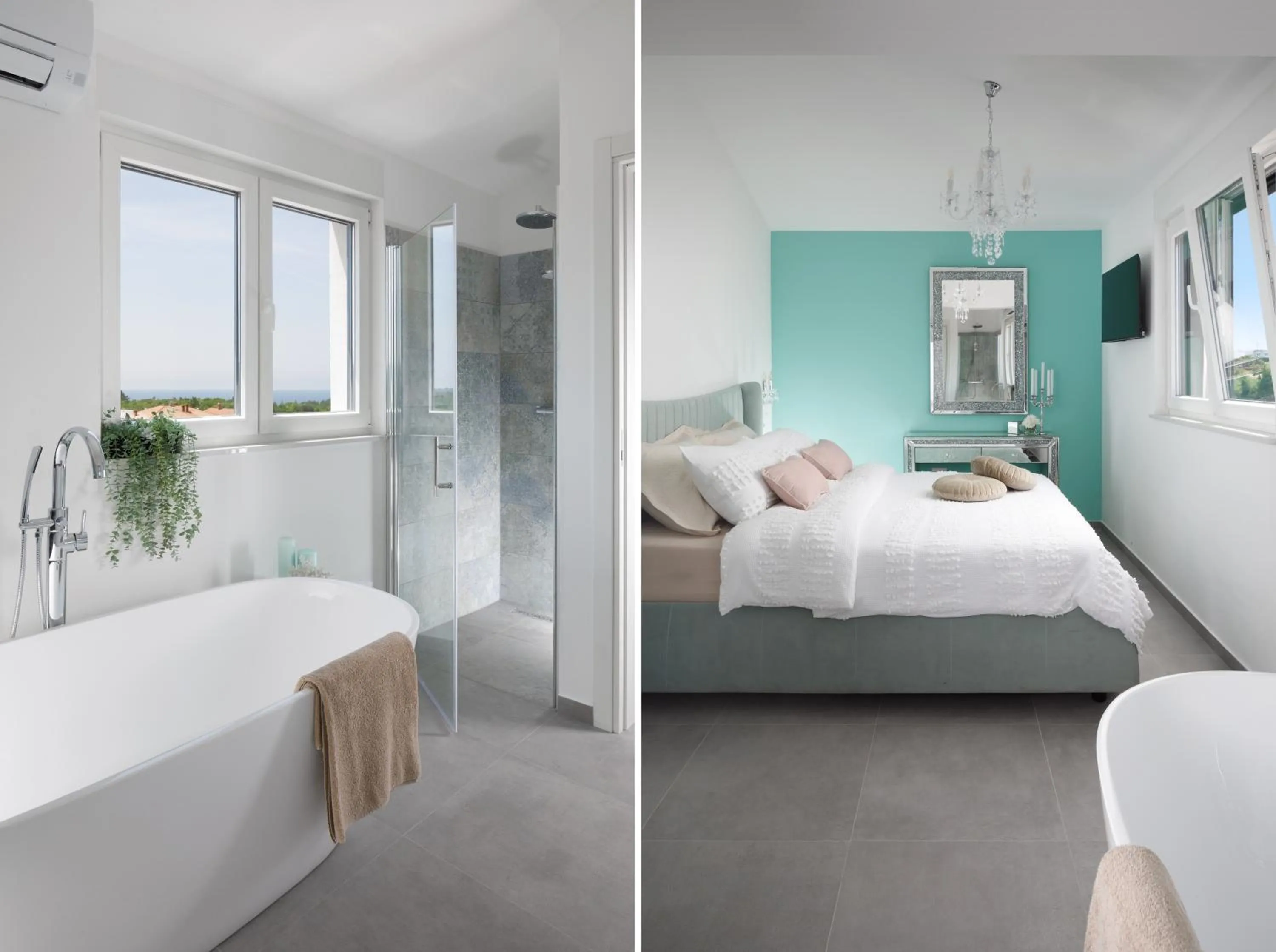 Bed in Penthouse Blue Horizon- a luxury penthouse with infinity pool, hot tub, sauna and sea views!