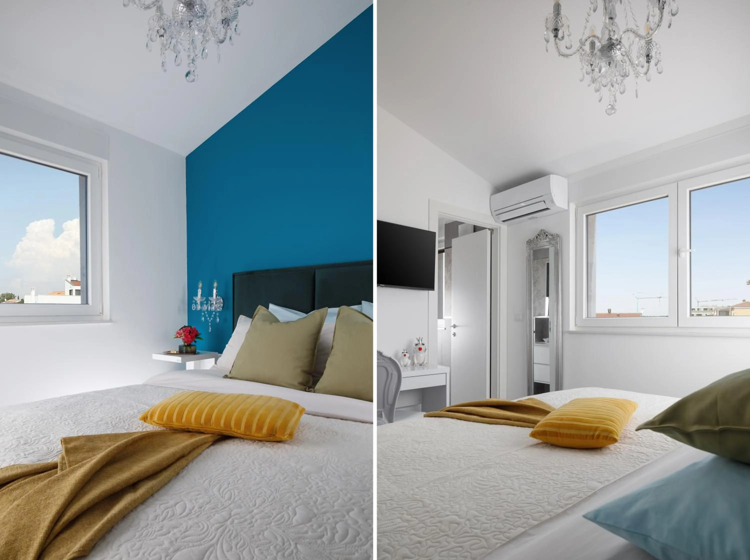 Bed in Penthouse Blue Horizon- a luxury penthouse with infinity pool, hot tub, sauna and sea views!