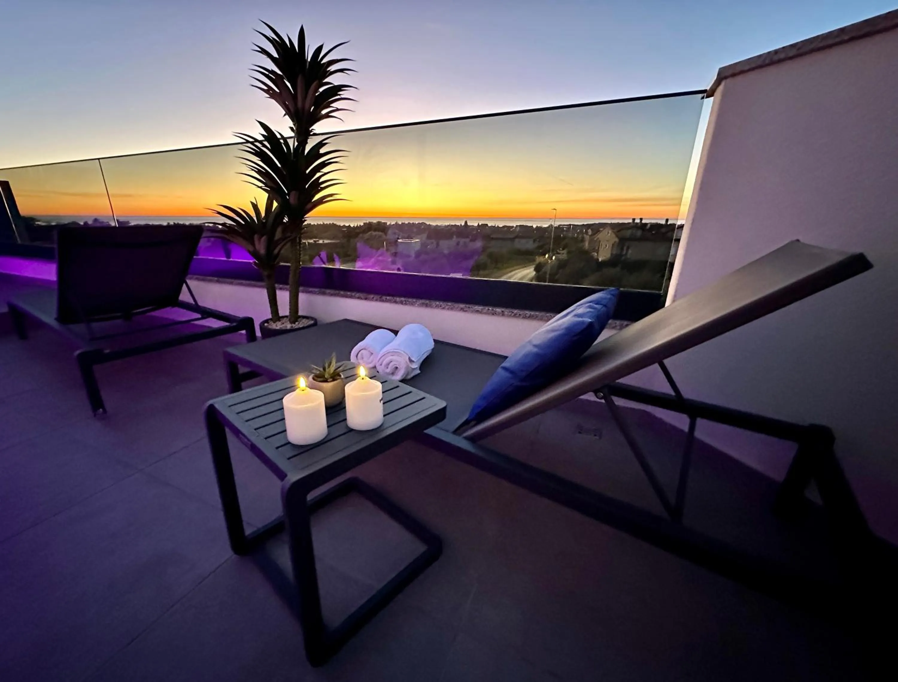 sunbed in Penthouse Blue Horizon- a luxury penthouse with infinity pool, hot tub, sauna and sea views!
