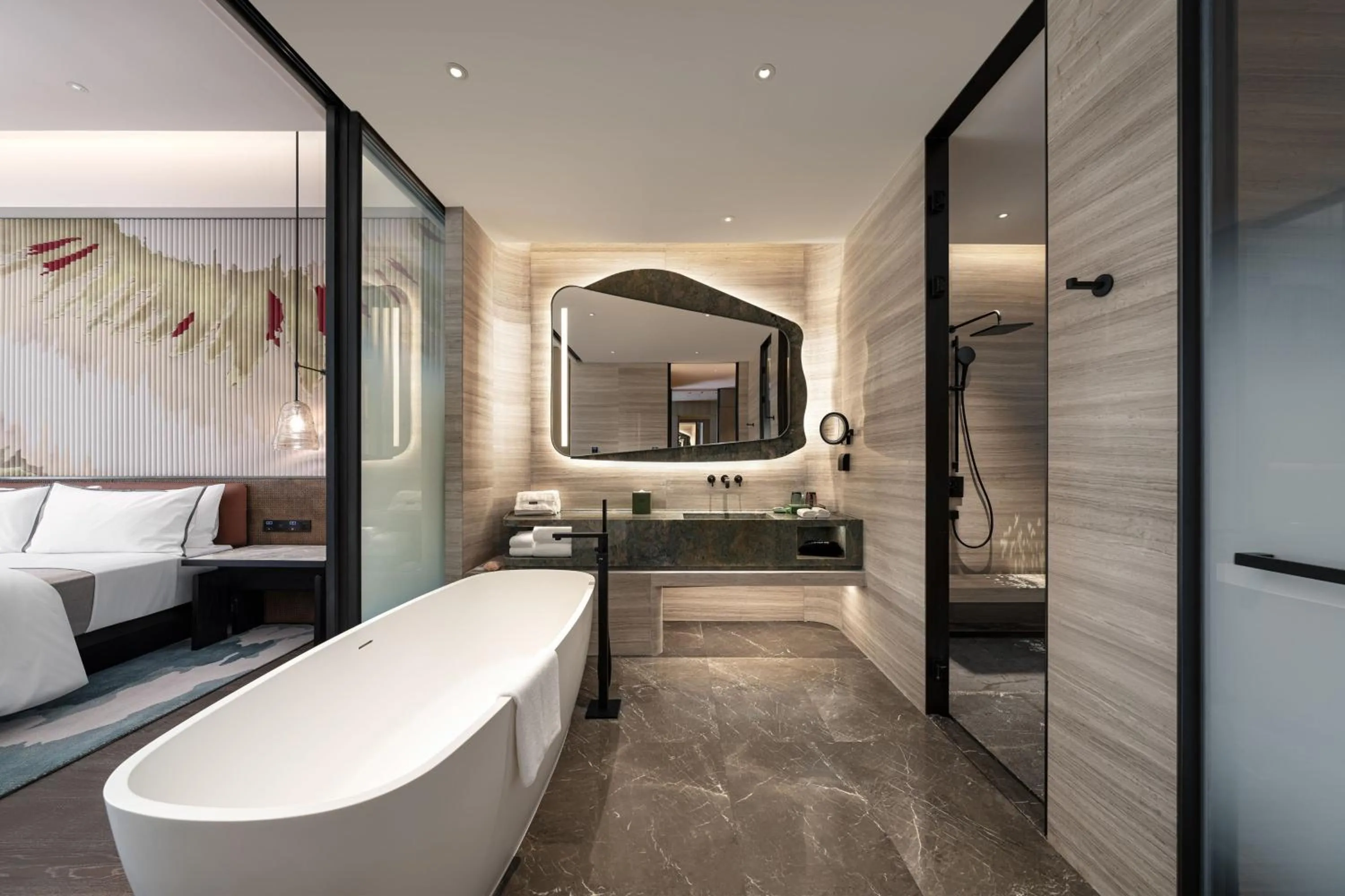 Bathroom, Bed in The Westin Yantai