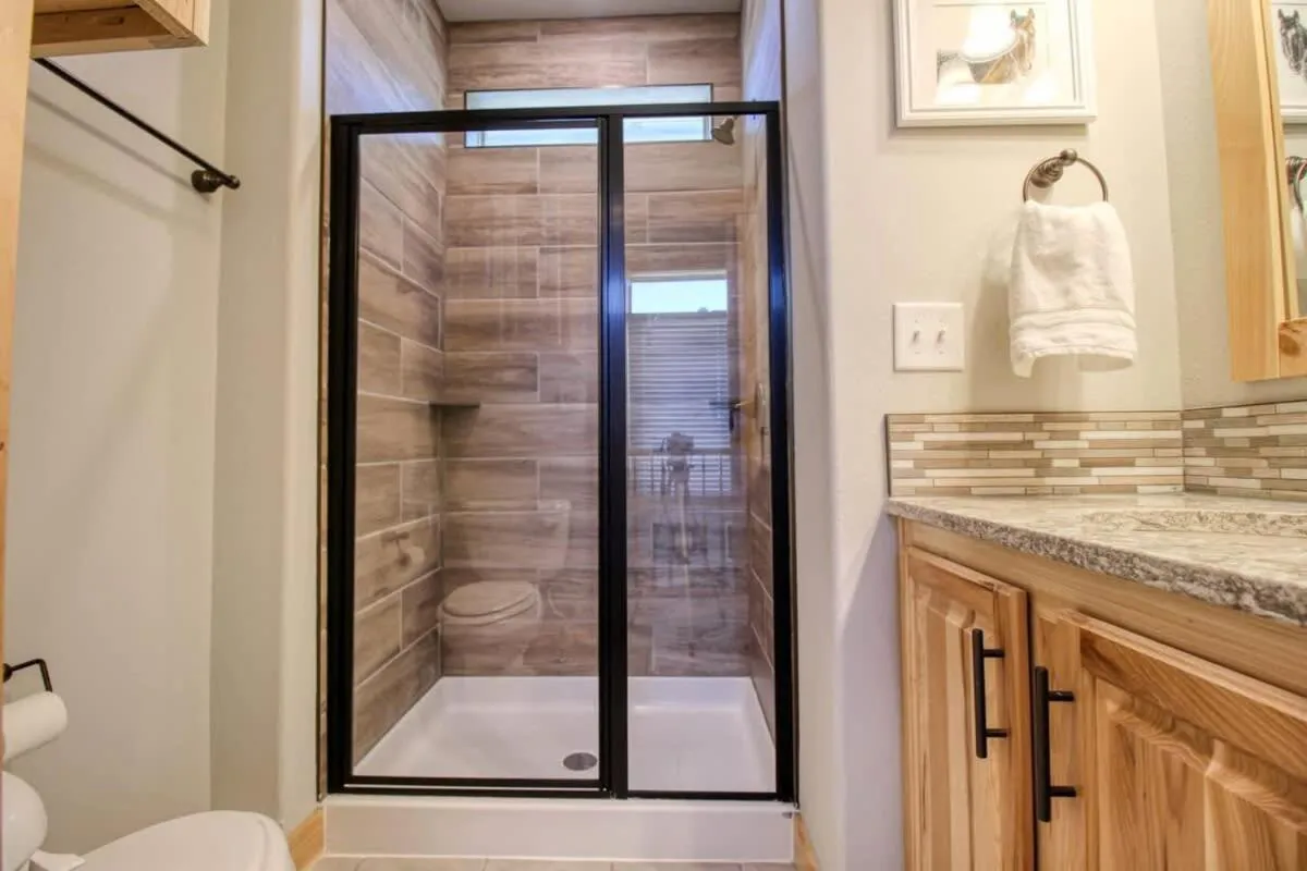 Shower in Modern 3bd cabin in Edgewater