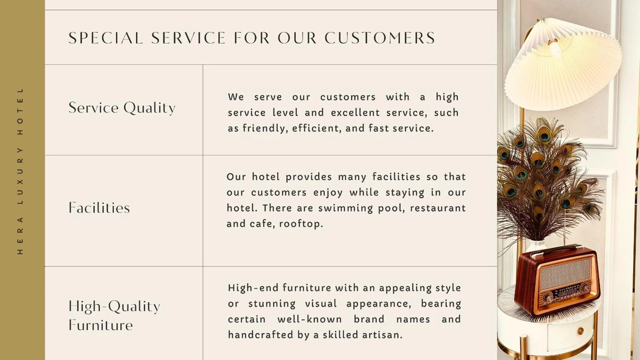 Text overlay in Hera Luxury Hotel