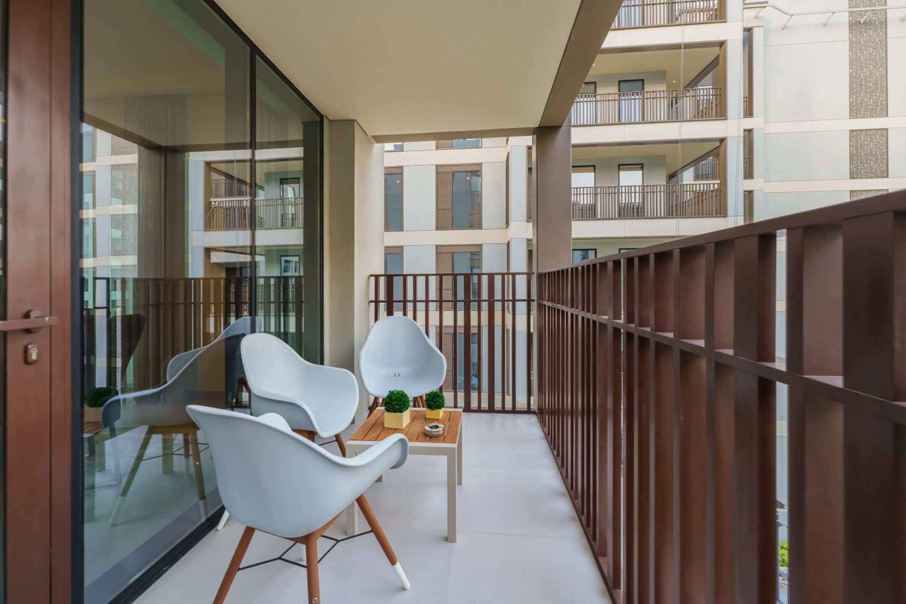 Balcony/Terrace in Maison Privee - Alluring Modern Apt in Dubai Creek Beach