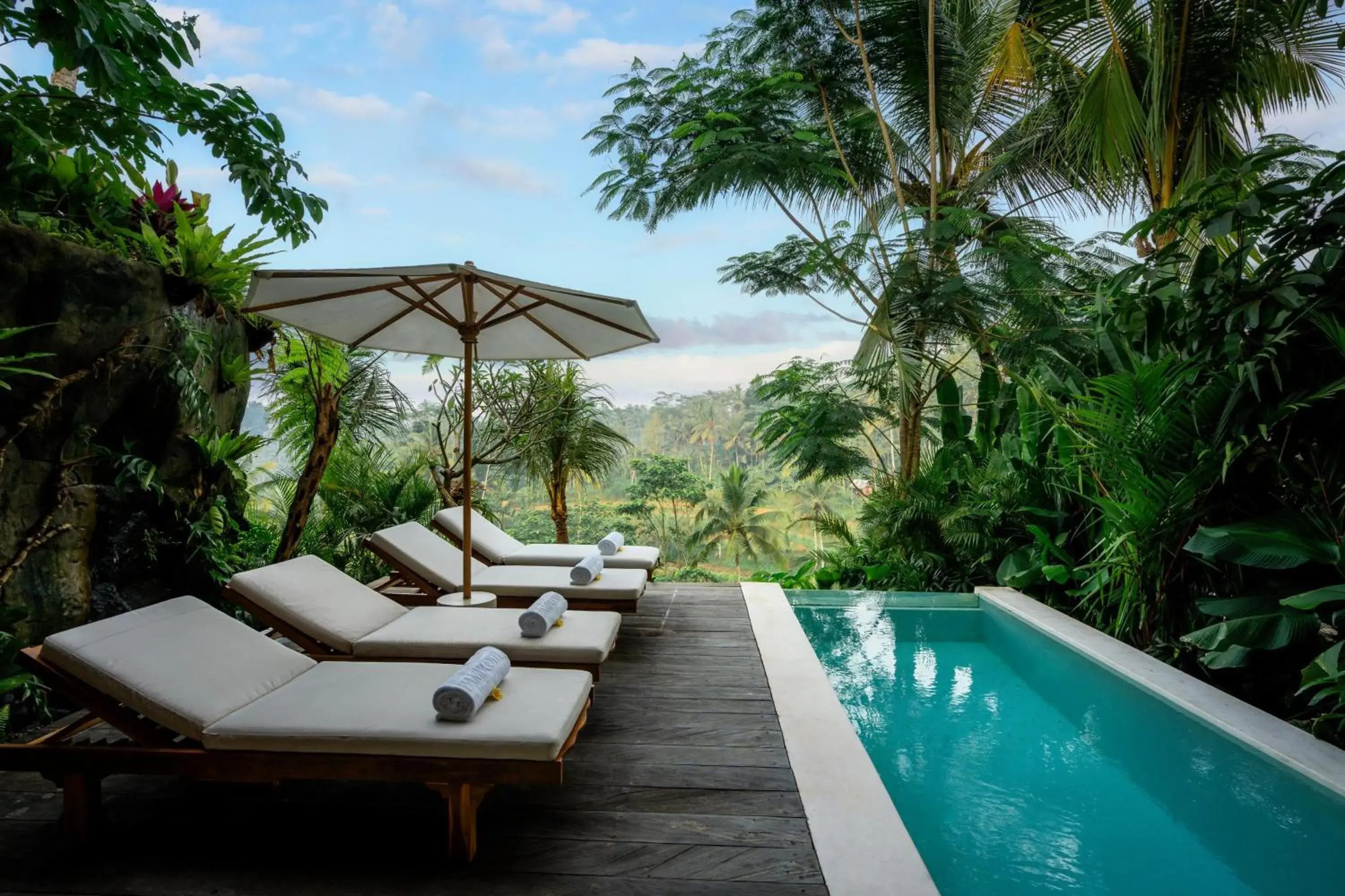 Pool view in Bambootel Sawah View Pool view in Bambootel Sawah View