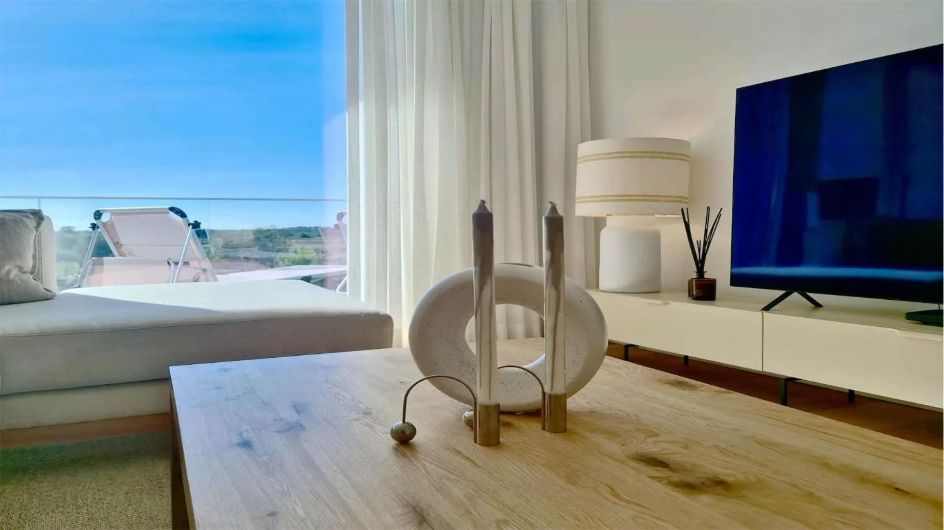Living room, Bed in Lake24 CD256- CleverDetails, 3 bedroom apartment, sleeps 6, near to Falesia Beach and the Marina