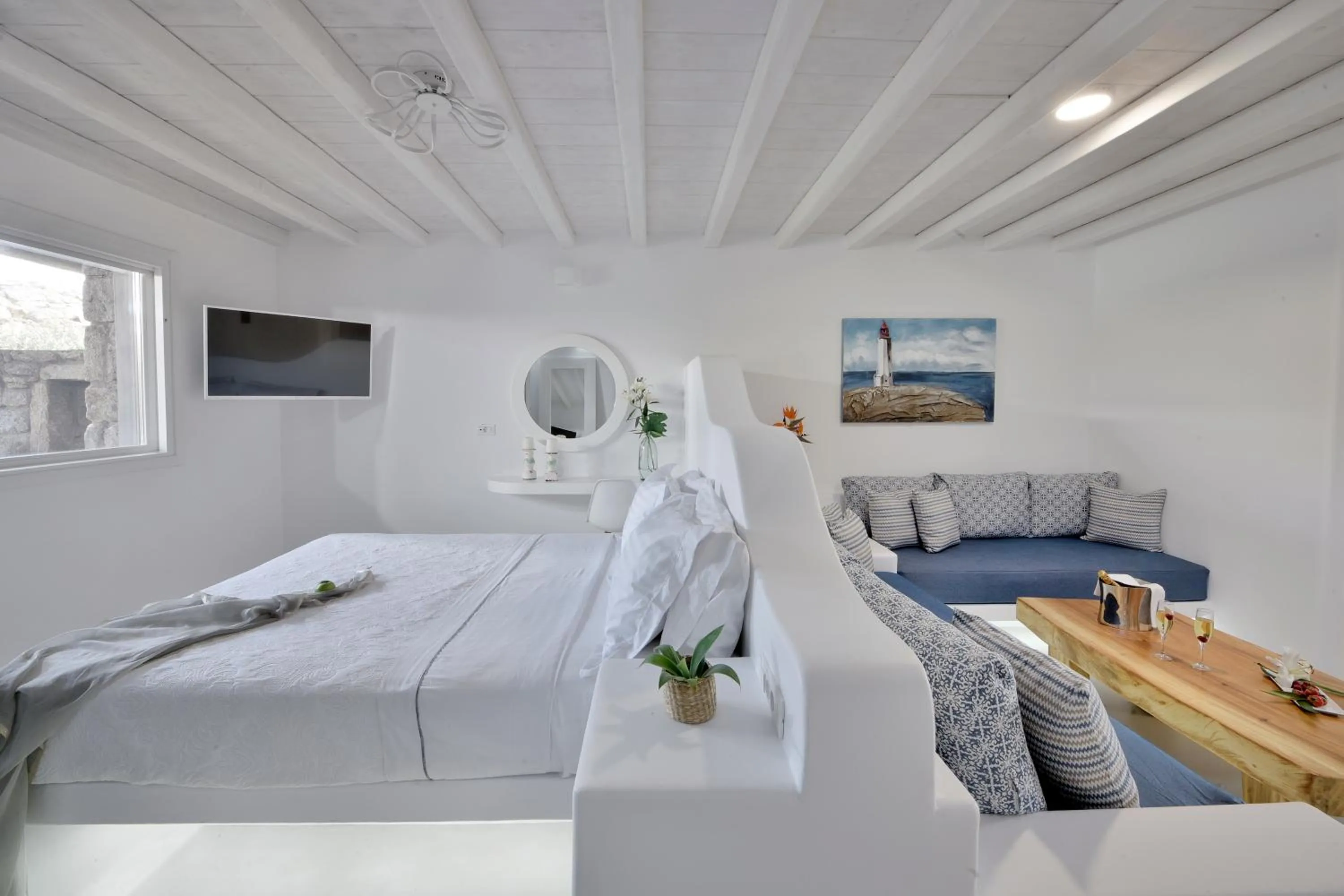 Living room, Bed in AC Village Christoulis