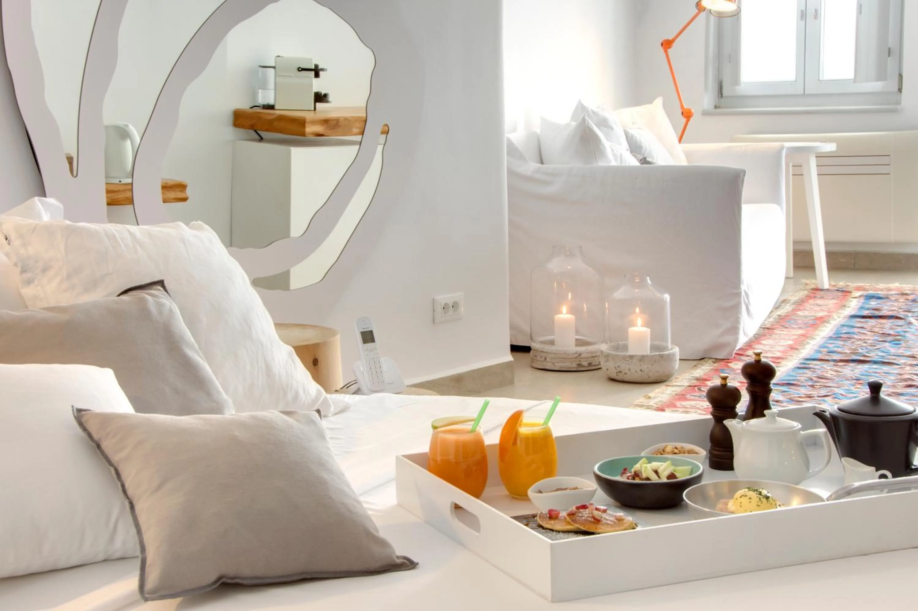 Decorative detail, Bed in Santorini Secret Suites & Spa, Small Luxury Hotels of the World