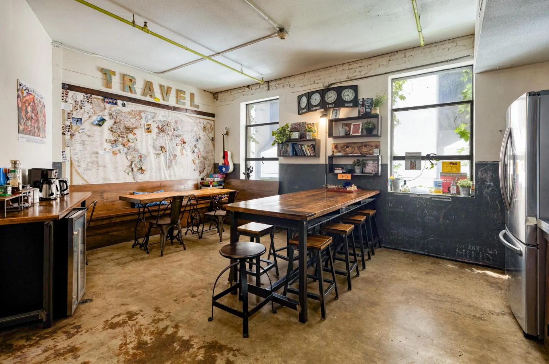Communal kitchen in Firehouse Hostel