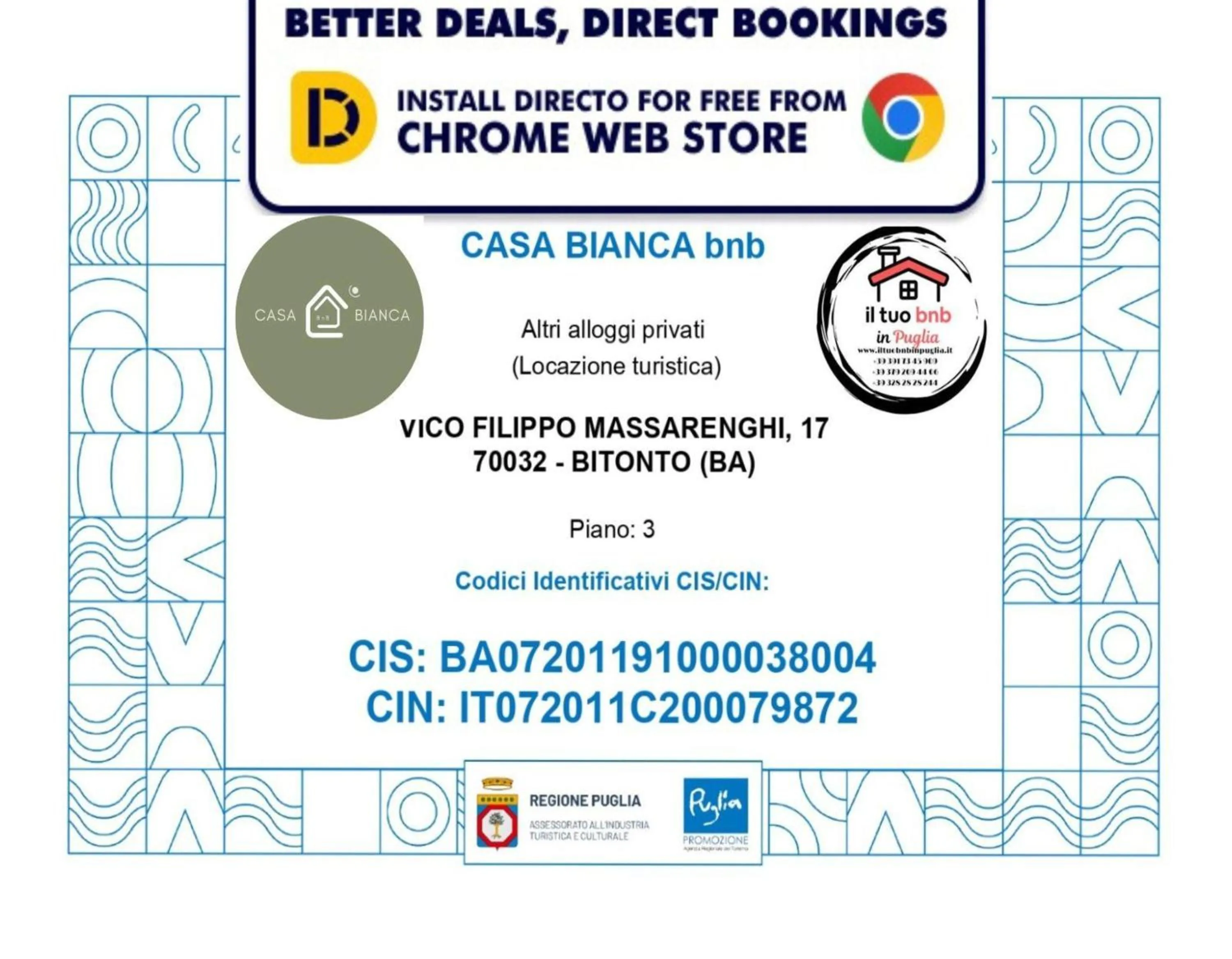 Property logo or sign in Casa Bianca bnb,Big Terrace,10 min Airport Beaches