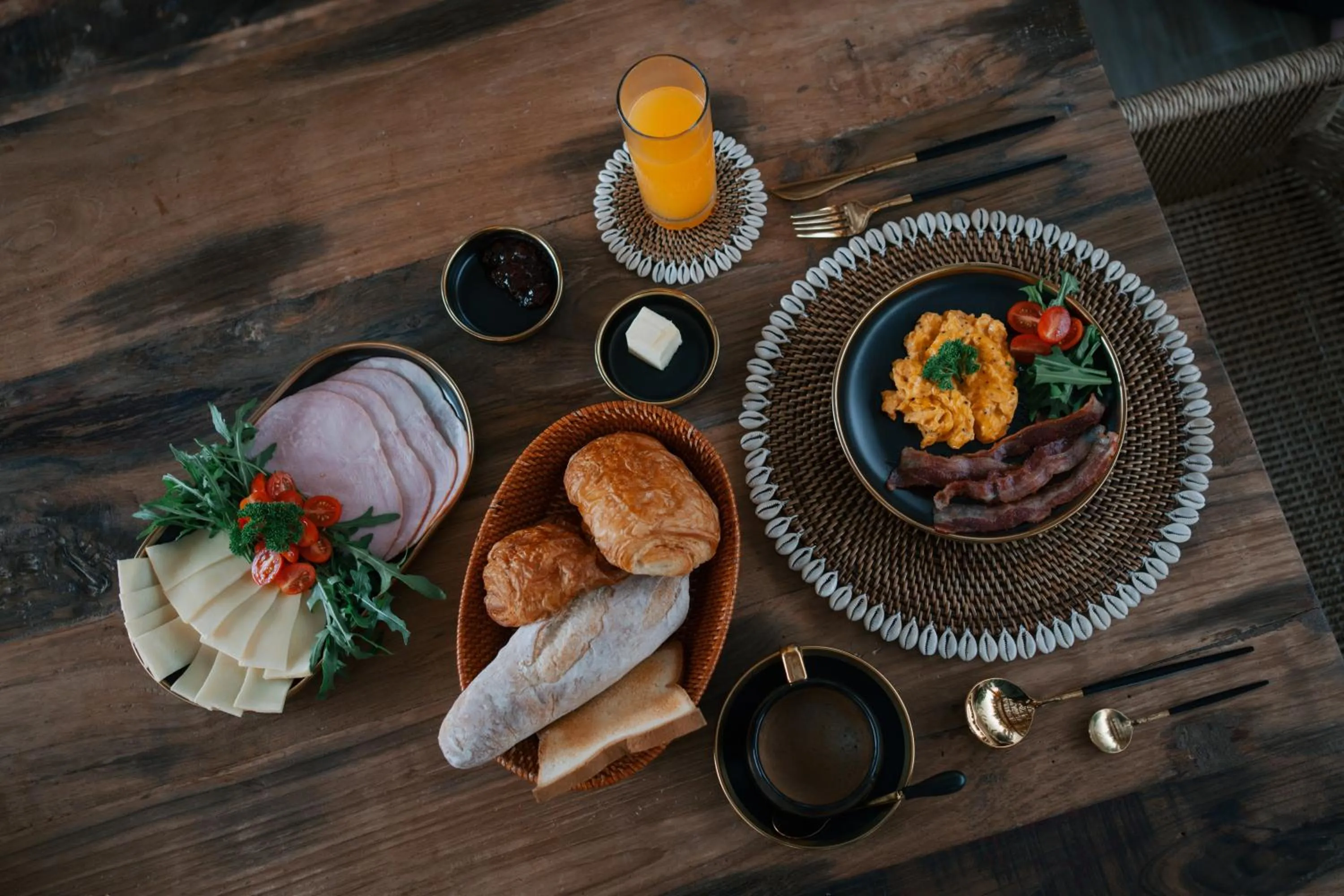 Continental breakfast in EHOA NYANYI BEACH Boutique Hotel - In front of entrance to NUANU