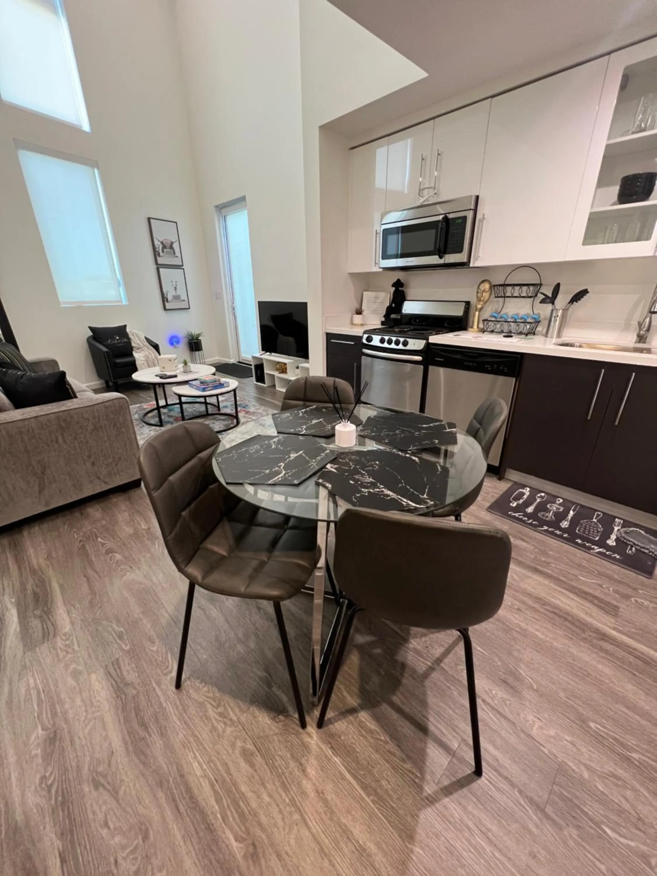 Kitchen or kitchenette in Downtown Los Angeles Skyline balcony view Modern Penthouse