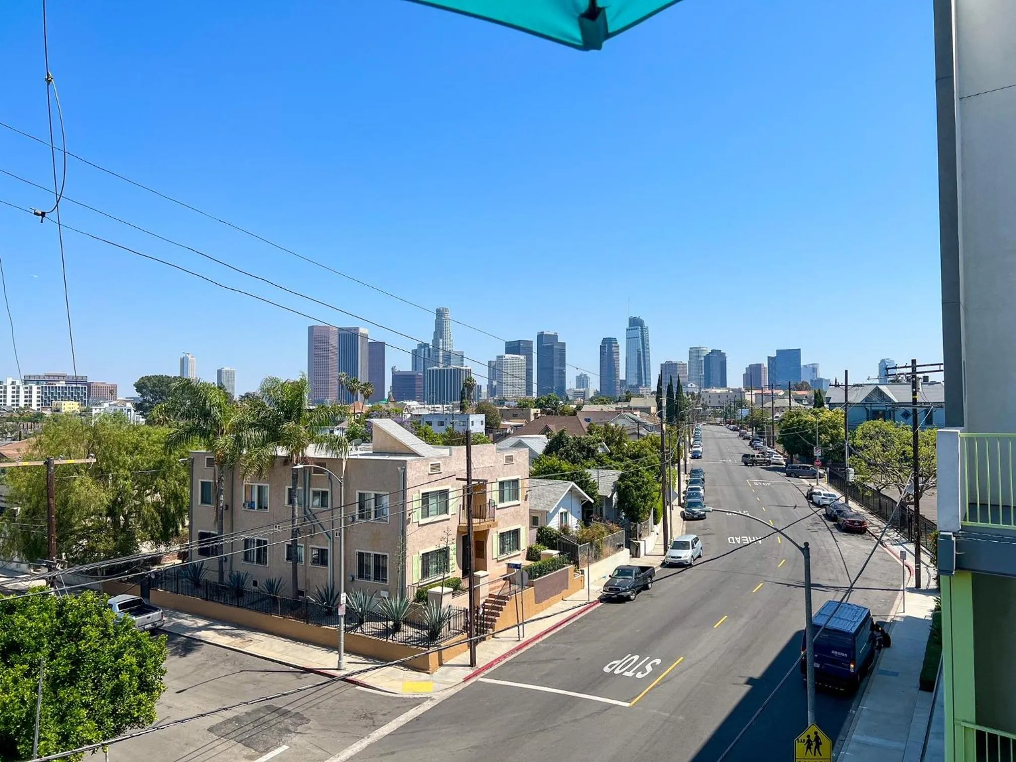 Property building in Downtown Los Angeles Skyline balcony view Modern Penthouse